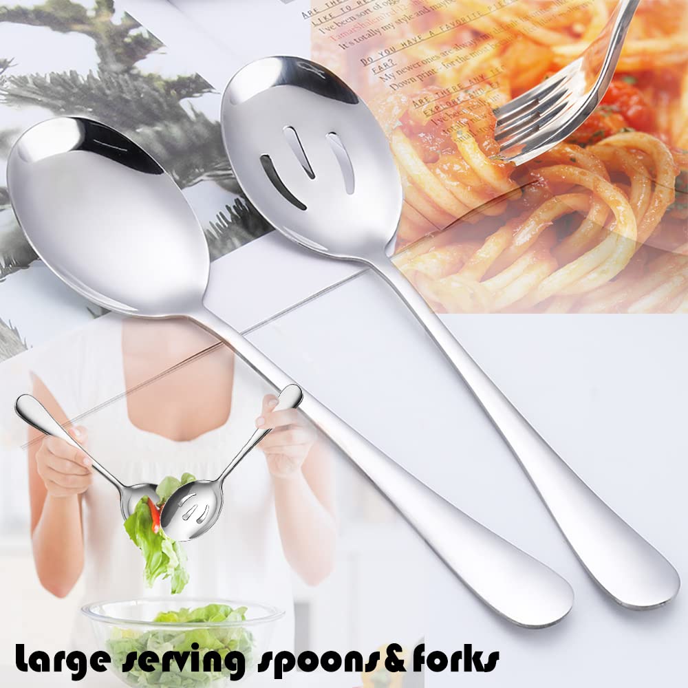 11-Piece Stainless Steel Serving Utensil Set - Large Spoons, Forks, Tongs & Pie Server - Perfect for Buffet, Catering, Banquet & Party Hosting - Elegant Silver Kitchen Tools for Entertaining & Food Service
