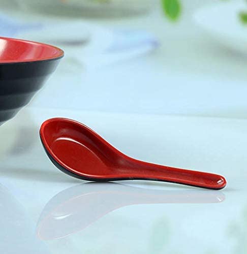 JapanBargain 2384 - 60 Pack Japanese Soup Spoons, Chinese Rice Spoons, Pho & Ramen Spoons, Wonton Soup Spoons in Black & Red - Perfect for Asian Noodles, Soups, and Home Dining