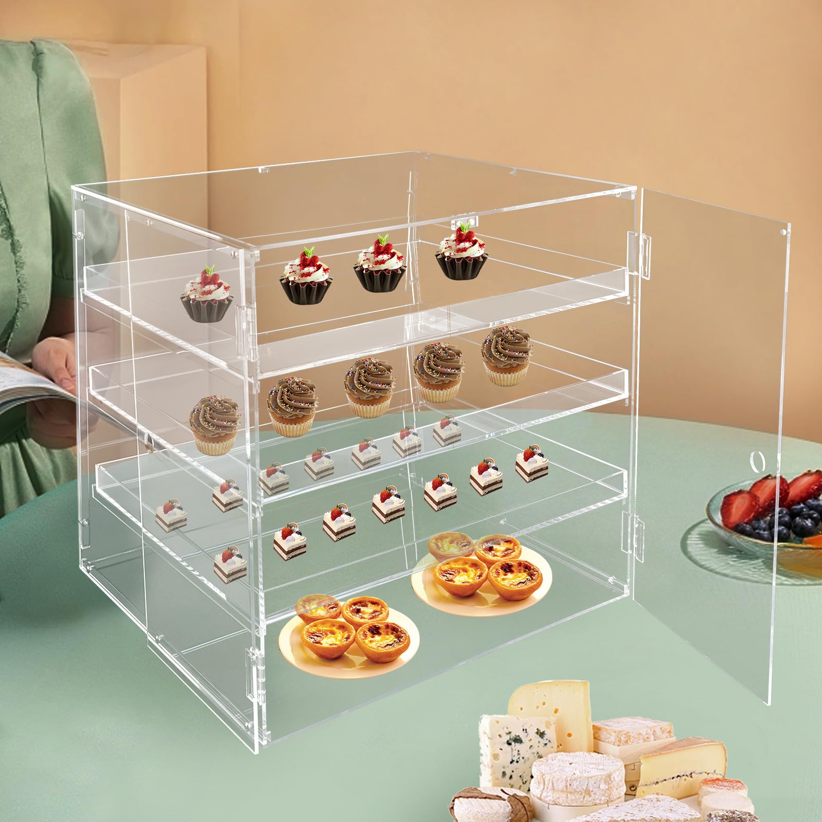3-Tier Commercial Bakery Display Case with Clear Acrylic Door - 18.7