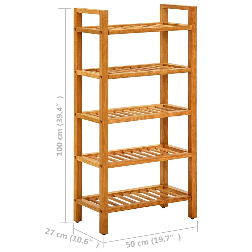 5-Tier Solid Oak Wood Shoe Rack & Storage Shelf - 19.6
