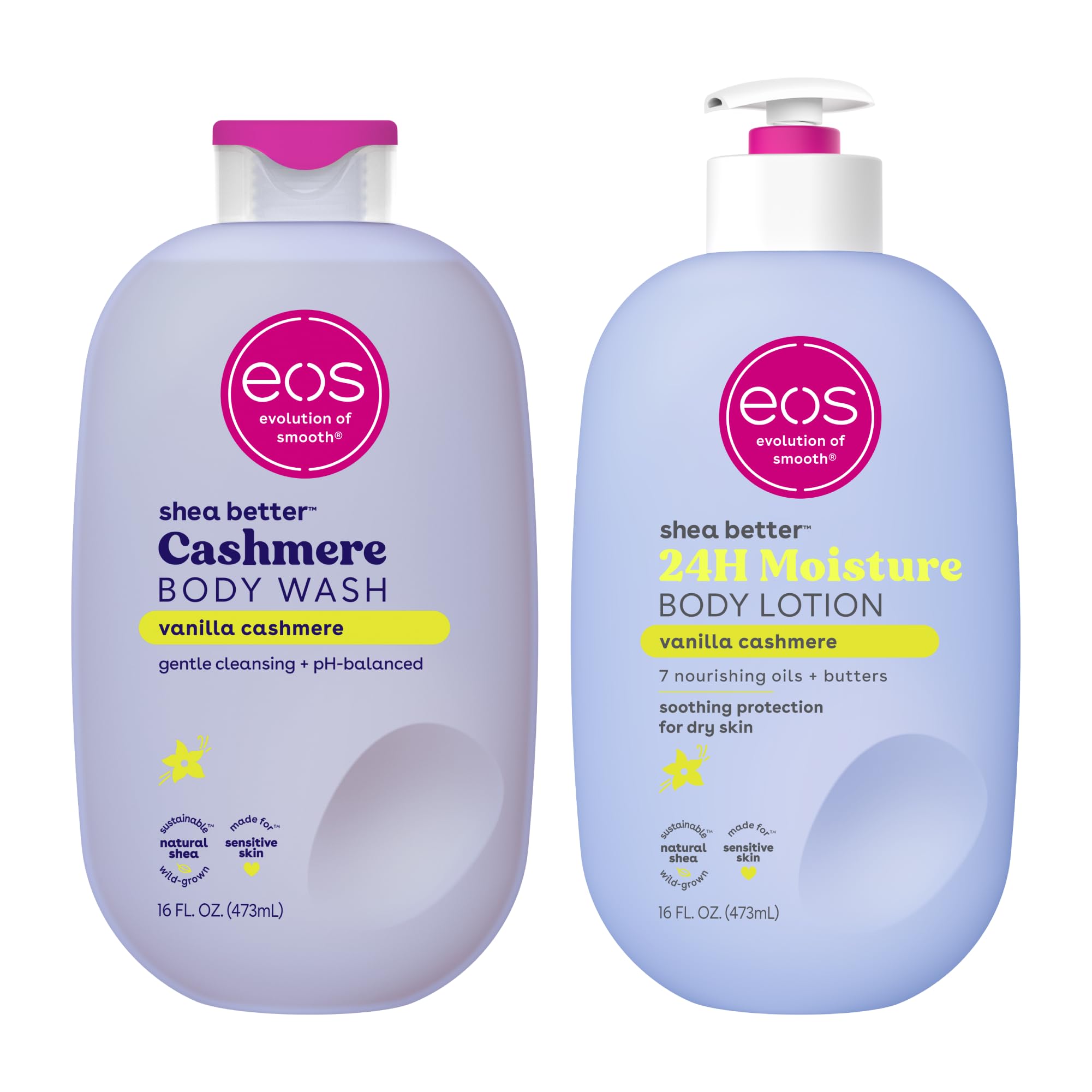 EOS Shea Better Body Lotion + Body Wash Set - Vanilla Cashmere Scent - Ultra Hydrating & Nourishing for Dry Skin - Perfect for Daily Moisturizing & Shower Routine