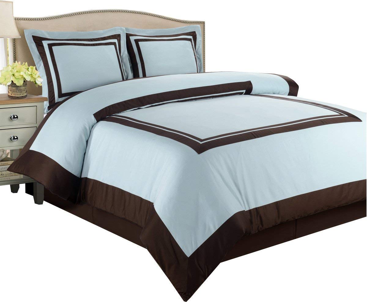 Royal Hotel Luxury 4-Piece Comforter Set - Blue & Chocolate - 100% Cotton 300 Thread Count Full/Queen Size Bedding - Perfect for Master Bedrooms & Guest Rooms