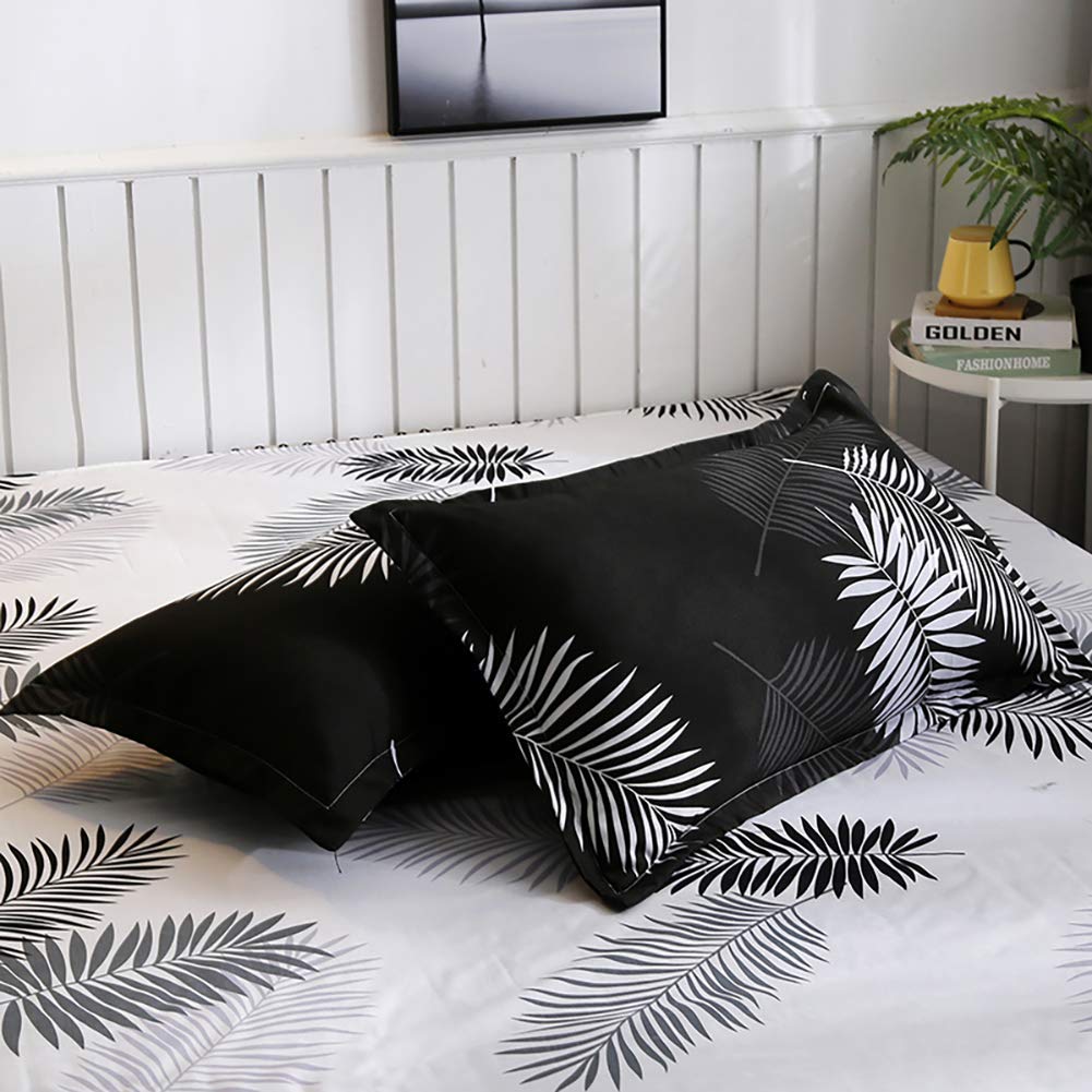Feelyou Black and White Reversible Duvet Cover Set - Palm Leaf Print Comforter Cover for Kids, Teens & Adults - Twin Size Soft Zipper Closure Bedding - Perfect for Boho Bedroom Decor & Guest Room Styling