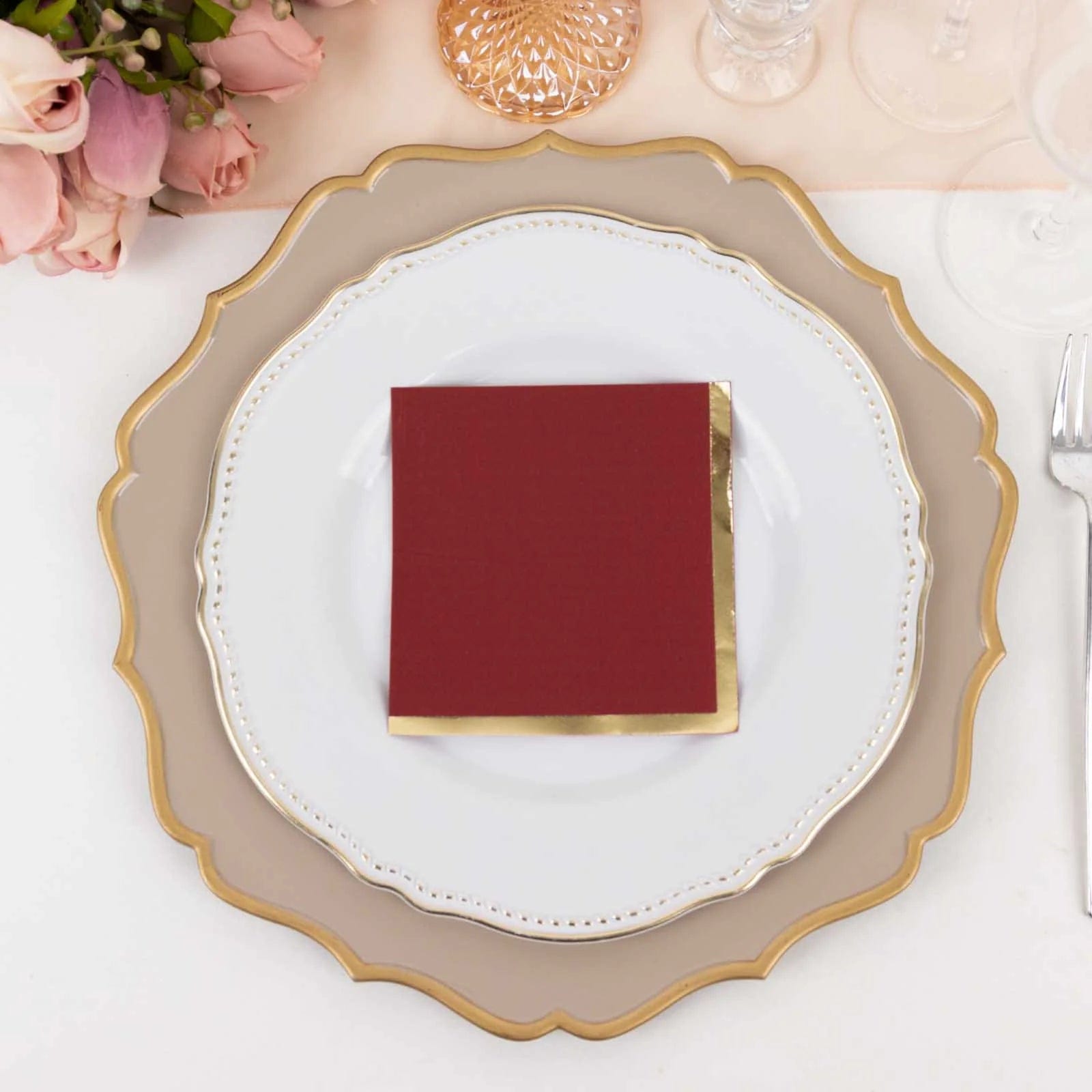 50 Soft 2-Ply Disposable Dinner Cocktail Napkins with Gold Foil Edge - Elegant Party Tableware for Weddings, Events & Home Entertaining