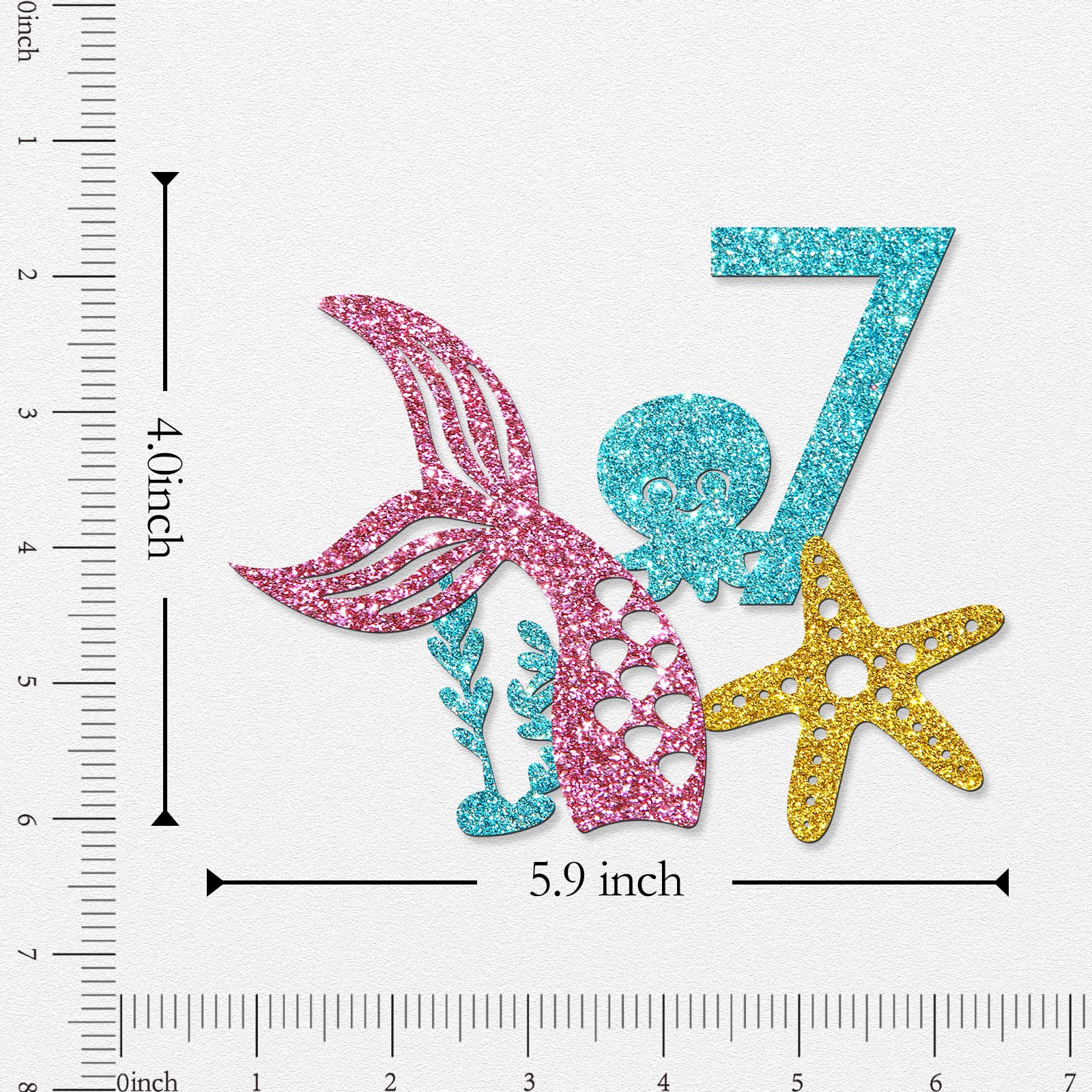 WeBenison Mermaid & Octopus Cake Topper - Under The Sea Themed 7th Birthday Party Decor for Girls - Blue Number 7 Sign - Perfect for Ocean-Themed Birthday Cakes & Party Decorations