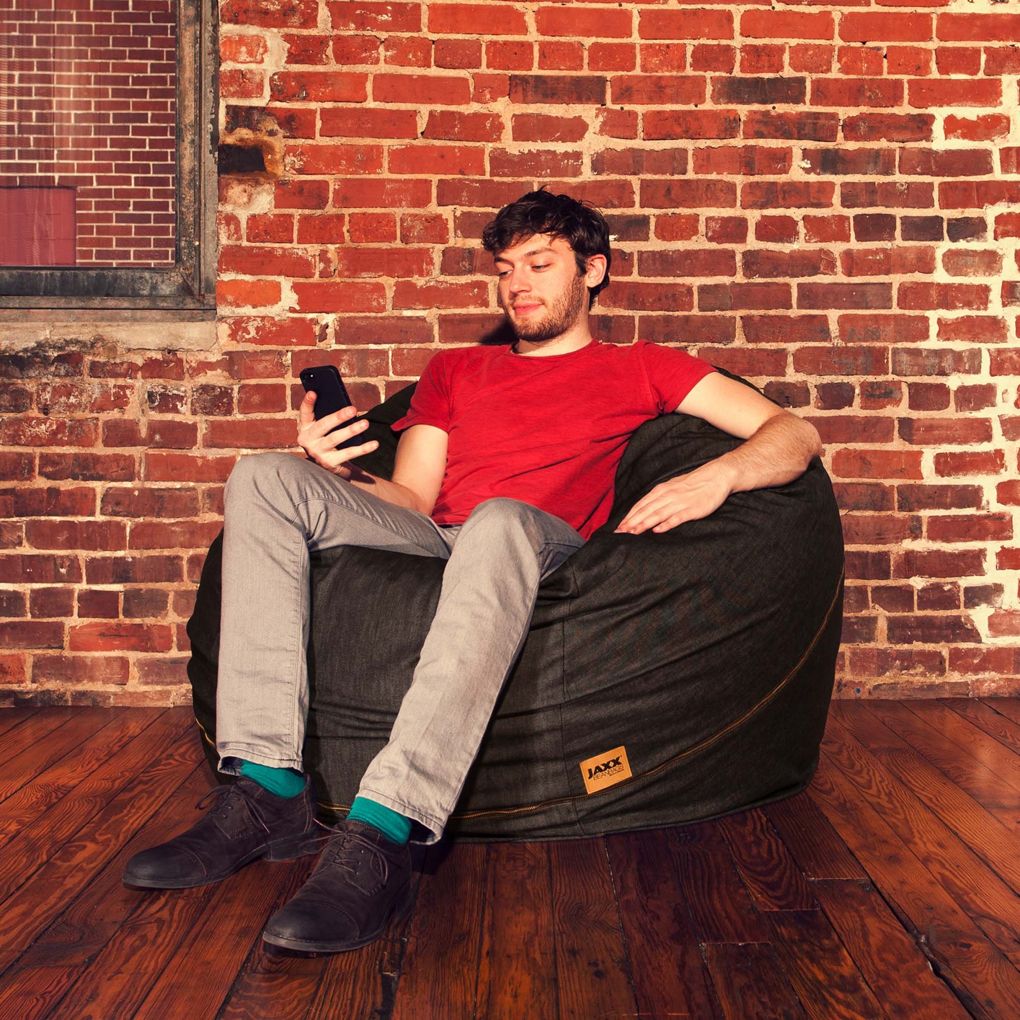 Jaxx 4 ft Large Bean Bag Chair - Premium Black Denim Cover - Ultra Soft Filling for Adults & Teens - Perfect for Gaming, Lounging, Movie Nights & Dorm Rooms (15332400)