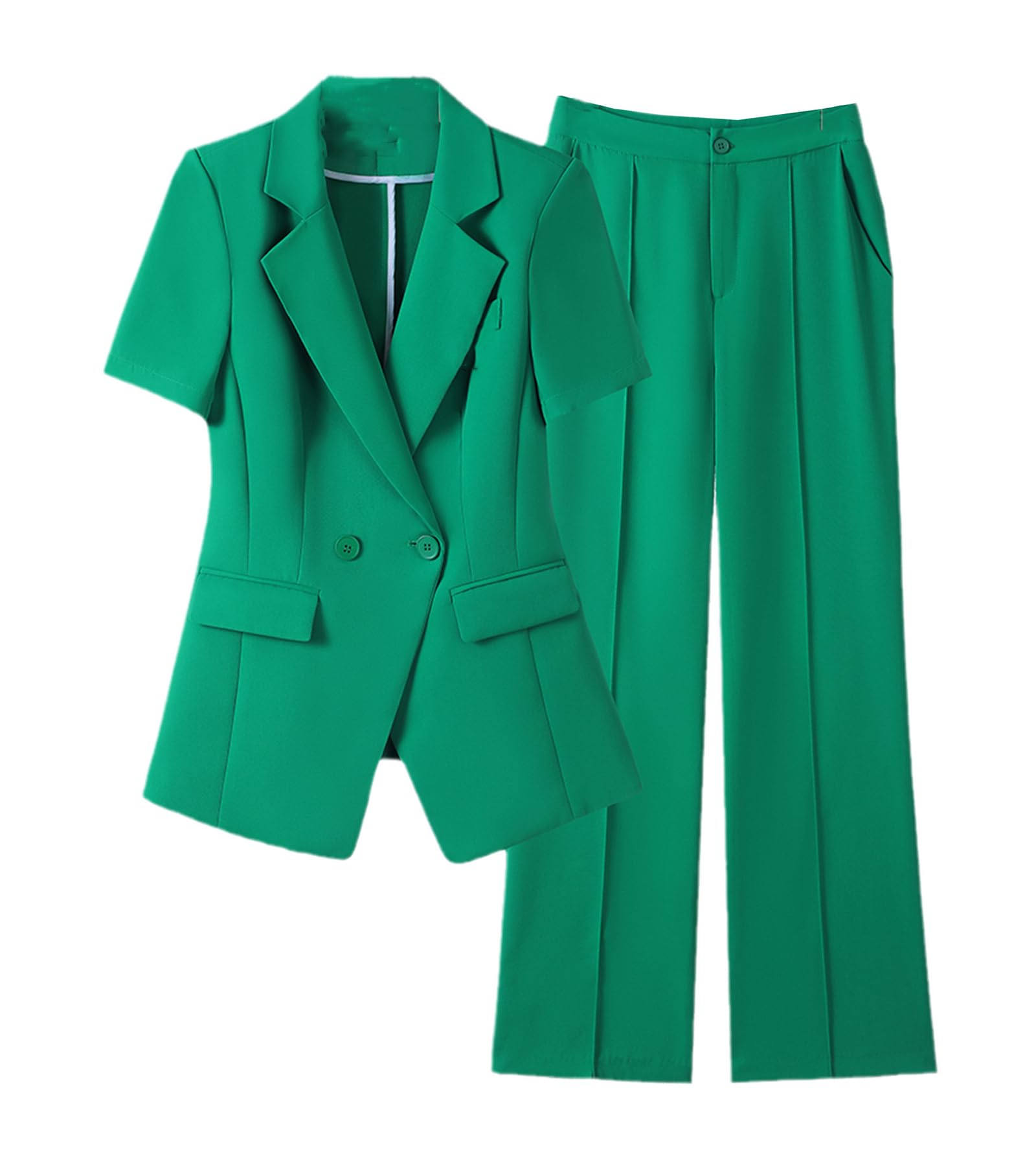 Women's Spring Summer Pant Suit Set - Short Sleeve Blazer Jacket & Business Trousers 2 Piece Workwear | Office Attire, Professional Outfits, Formal Occasions