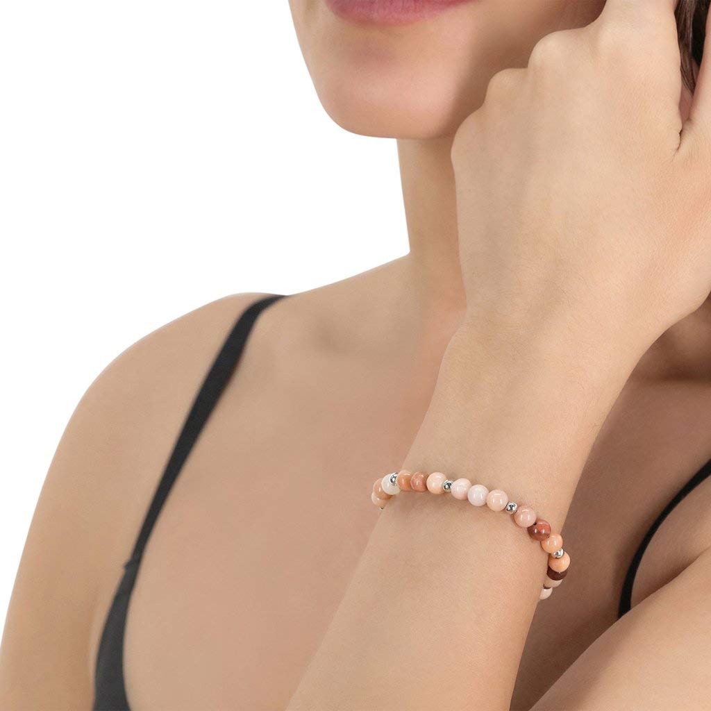 Believe London Peruvian Pink Opal Gemstone Bracelet - Healing Chakra Bracelet for Anxiety Relief & Stress Reduction - Natural Semi-Precious Stone Jewelry for Men & Women - Perfect for Reiki, Yoga, Meditation & Spiritual Healing