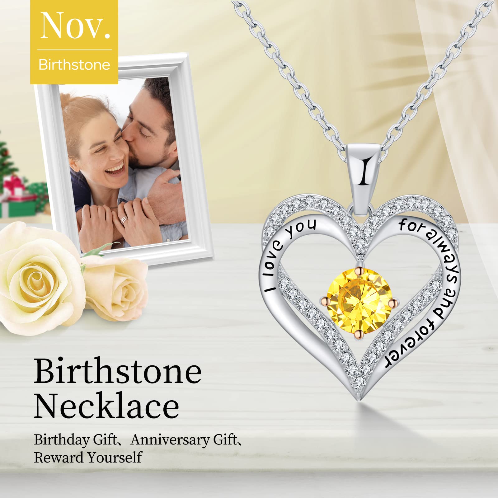 Heart Birthstone Necklace for Women - Sterling Silver 925 Personalized Pendant, Meaningful Anniversary & Birthday Gift for Wife, Mom, Daughter | Perfect for Valentine's Day, Mother's Day & Special Occasions