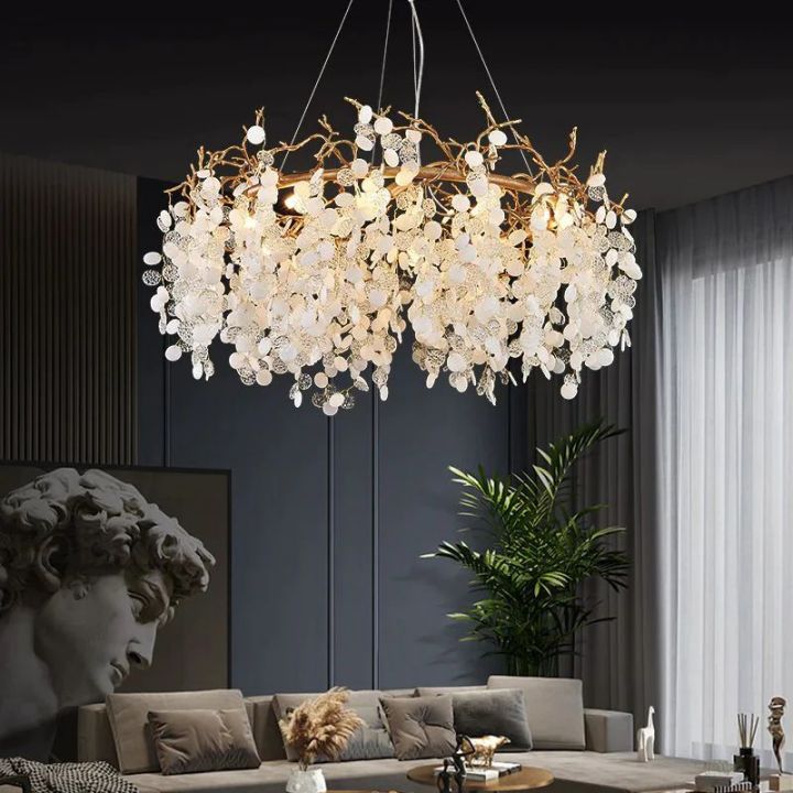 Donna Round Circle Fortune Tree Round Branch Chandelier - Elegant Boho Ceiling Light for Living Room, Bedroom & Dining Room Decor