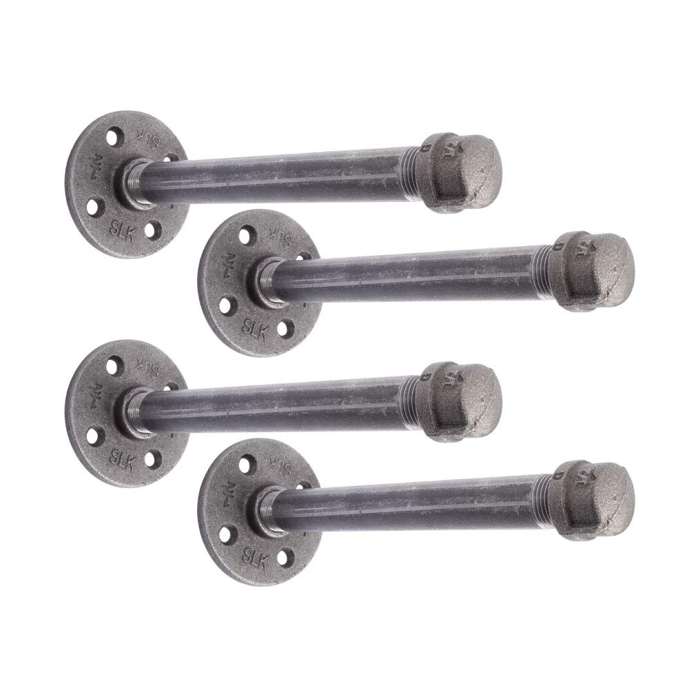 Industrial Pipe Shelf Brackets 4 Pack - Authentic Rustic Pipe Fittings for Wall Mounted Floating Shelves (8 Inch) - Vintage Home Decor for Living Room, Bedroom & Office