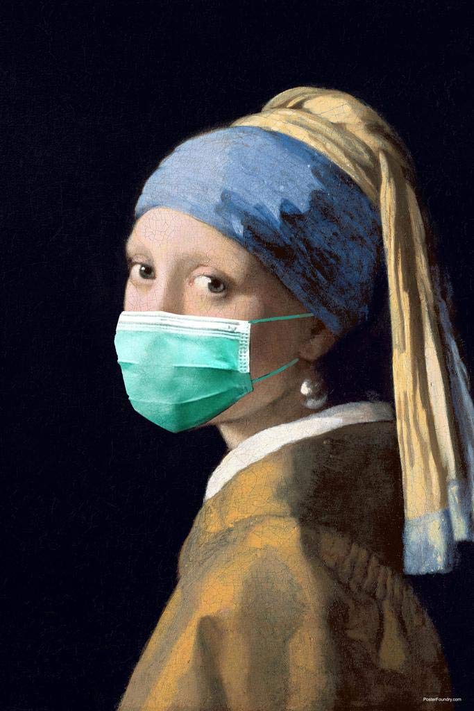 Funny Masked Girl With a Pearl Earring Poster - Classic Vermeer Art Parody for Social Distancing & Pandemic Humor - Perfect for Home Decor, Office Wall Art, and Meme Lovers