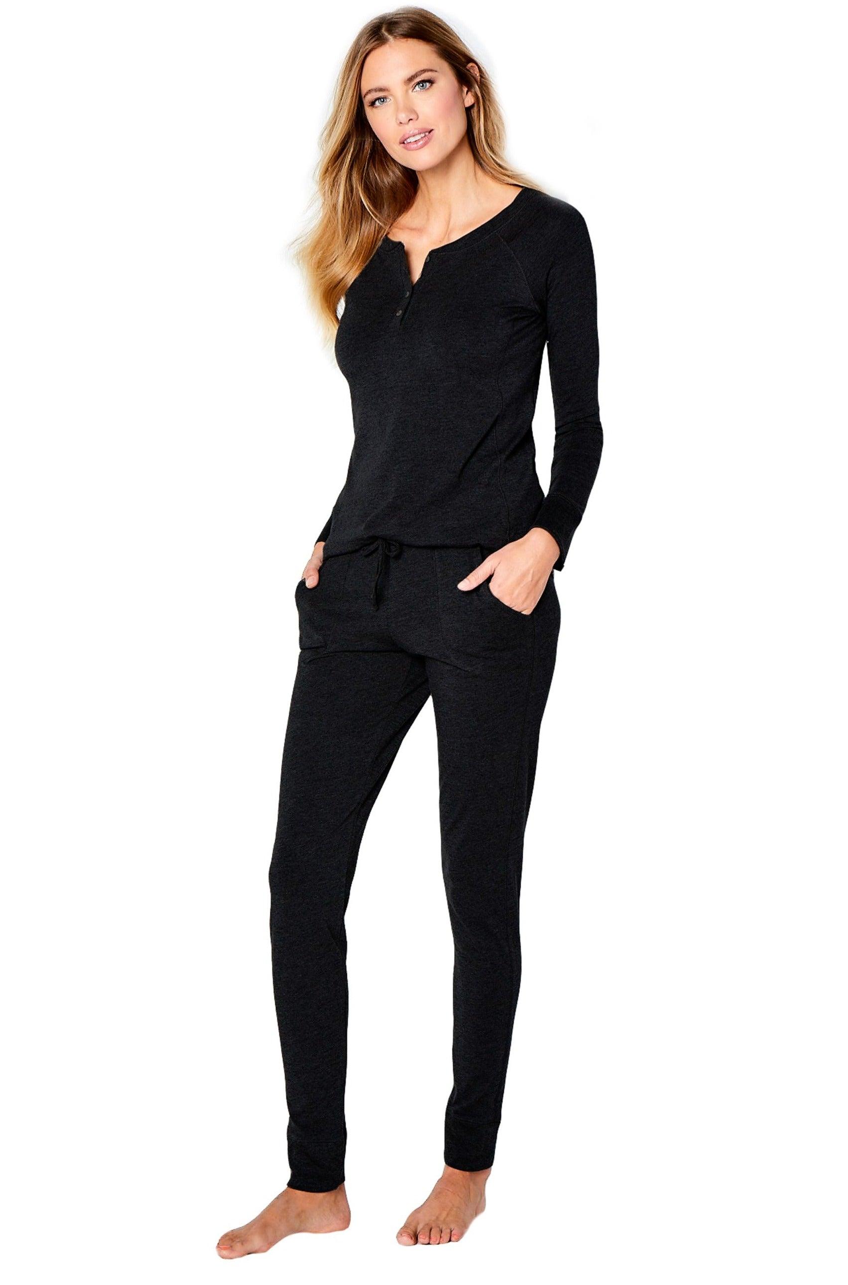 Olivia Women's Long Sleeve Henley Top & Pants Loungewear Set - Soft Comfortable Casual Outfit for Home, Yoga & Relaxation