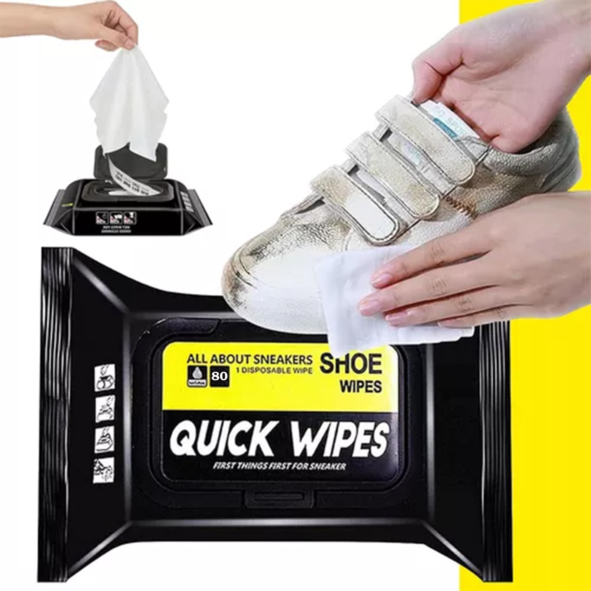 KLIFFOO Shoe Cleaner Wipes for Sneakers - 80 Count Disposable Cleaning Wipes for White Shoes, Sports Shoes & All Footwear | Quickly Remove Dirt & Stains | Perfect for Gym, Travel & Everyday Shoe Care