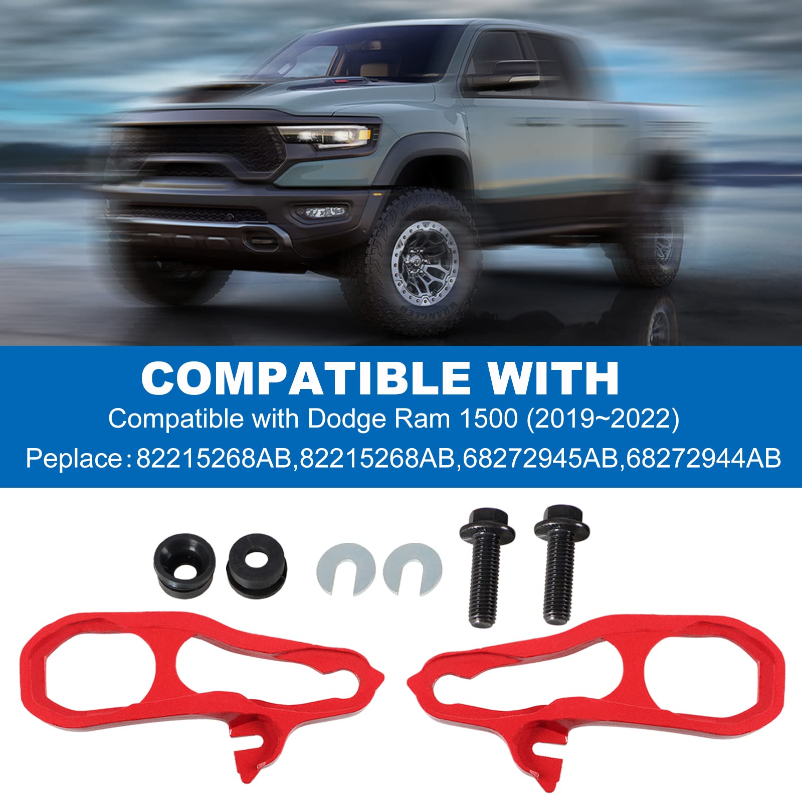 Heavy Duty Front Tow Hooks Pair for 2019-2022 Dodge Ram 1500 3.0L 3.6L 5.7L Engine - Direct Replacement for OEM# 68272945AB & 68272944AB - Off-Road Recovery & Truck Accessories (Red)
