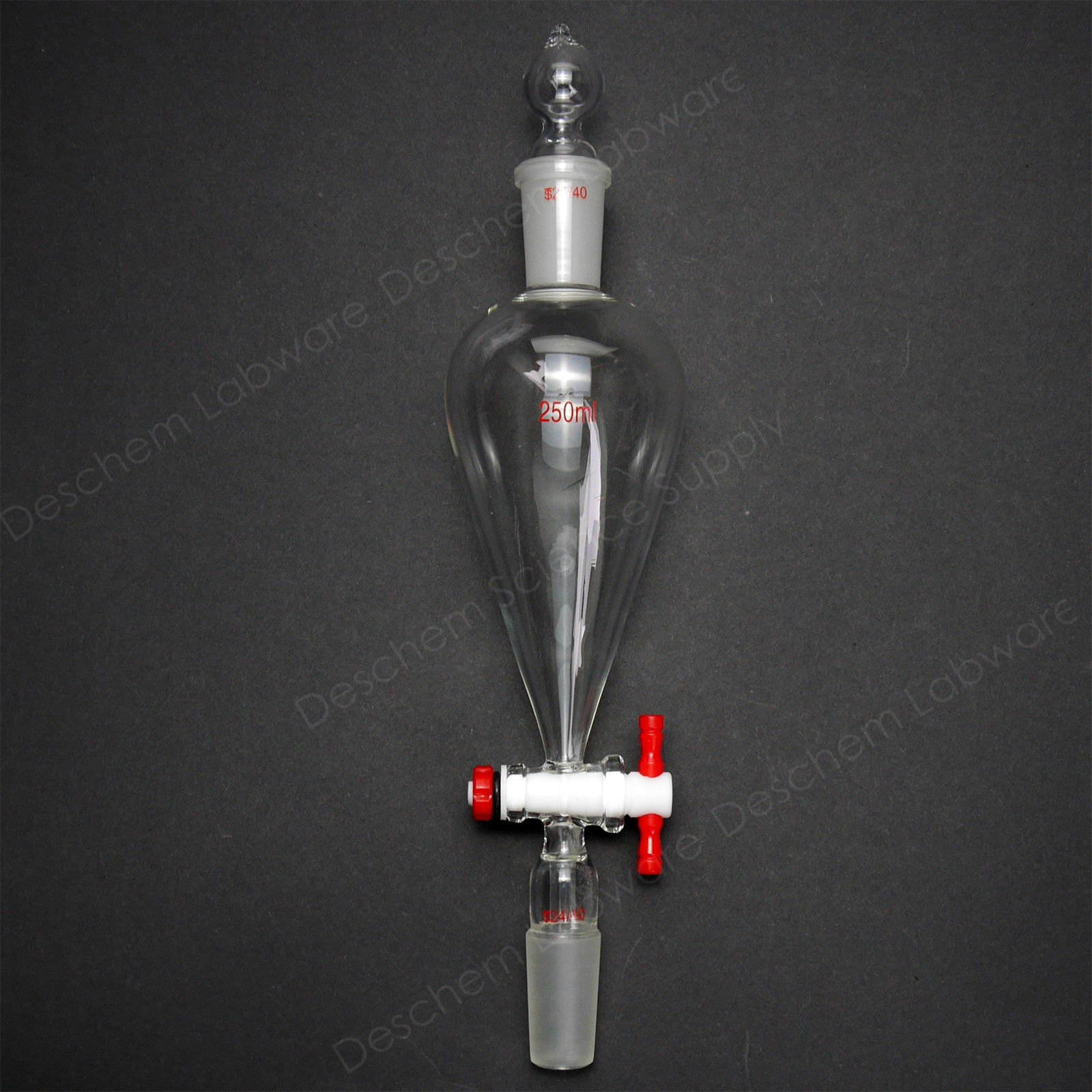 250ml 24/40 Lab Glass Pear-Shaped Separatory Funnel with PTFE Stopcock - Ideal for Chemical Extraction, Liquid Separation & Laboratory Experiments