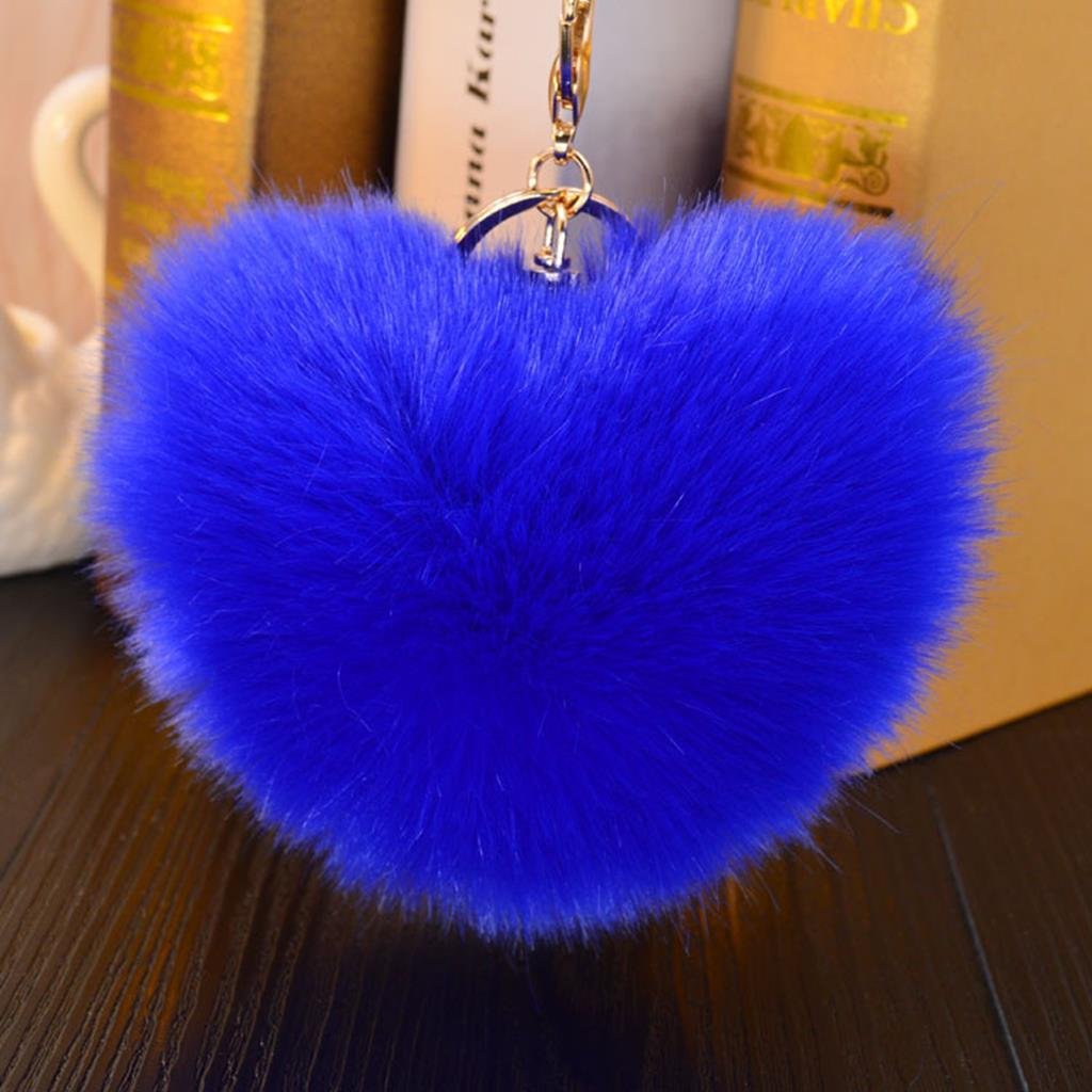 Cute Plush Artificial Rabbit Fur Keychain - Heart Shape Car Key Ring, Bag & Purse Charm (Blue) | Perfect Gift for Valentine's Day, Birthday & Everyday Carry