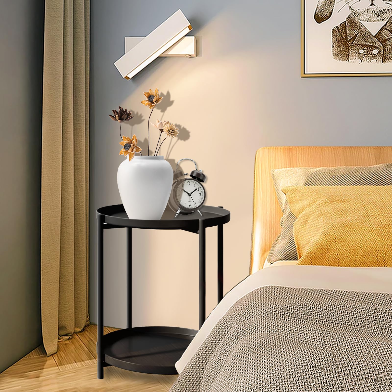 2-Tier Round Side Table with Removable Tray - Small End Table for Nursery, Bedroom, Living Room, Balcony, Office & Kitchen | Perfect for Coffee, Reading & Home Decor