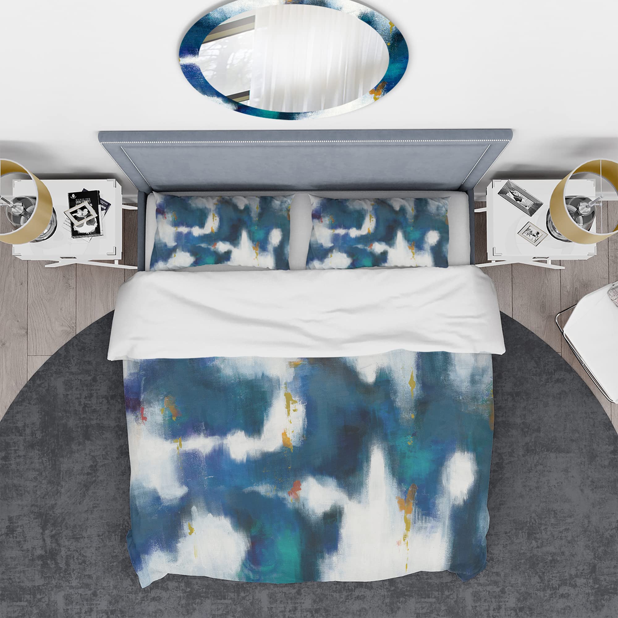 Blue Glam Duvet Cover Set King - Modern Abstract Bedding for All Seasons