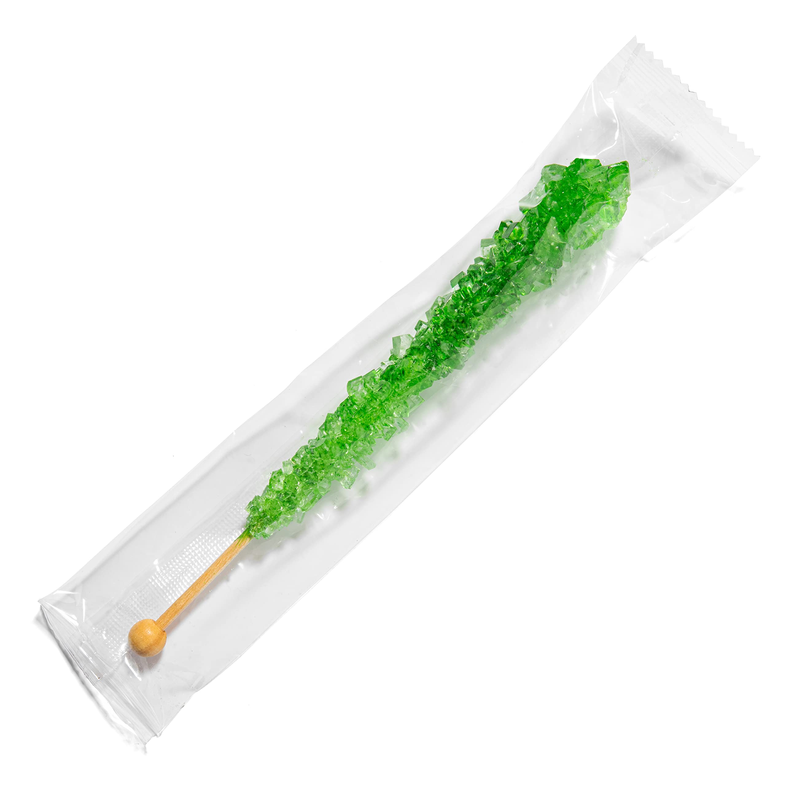 Green Apple Flavored Rock Candy Sugar Sticks - Individually Wrapped (24 Count) - Perfect for Party Favors, Gift Bags & Dessert Decorations
