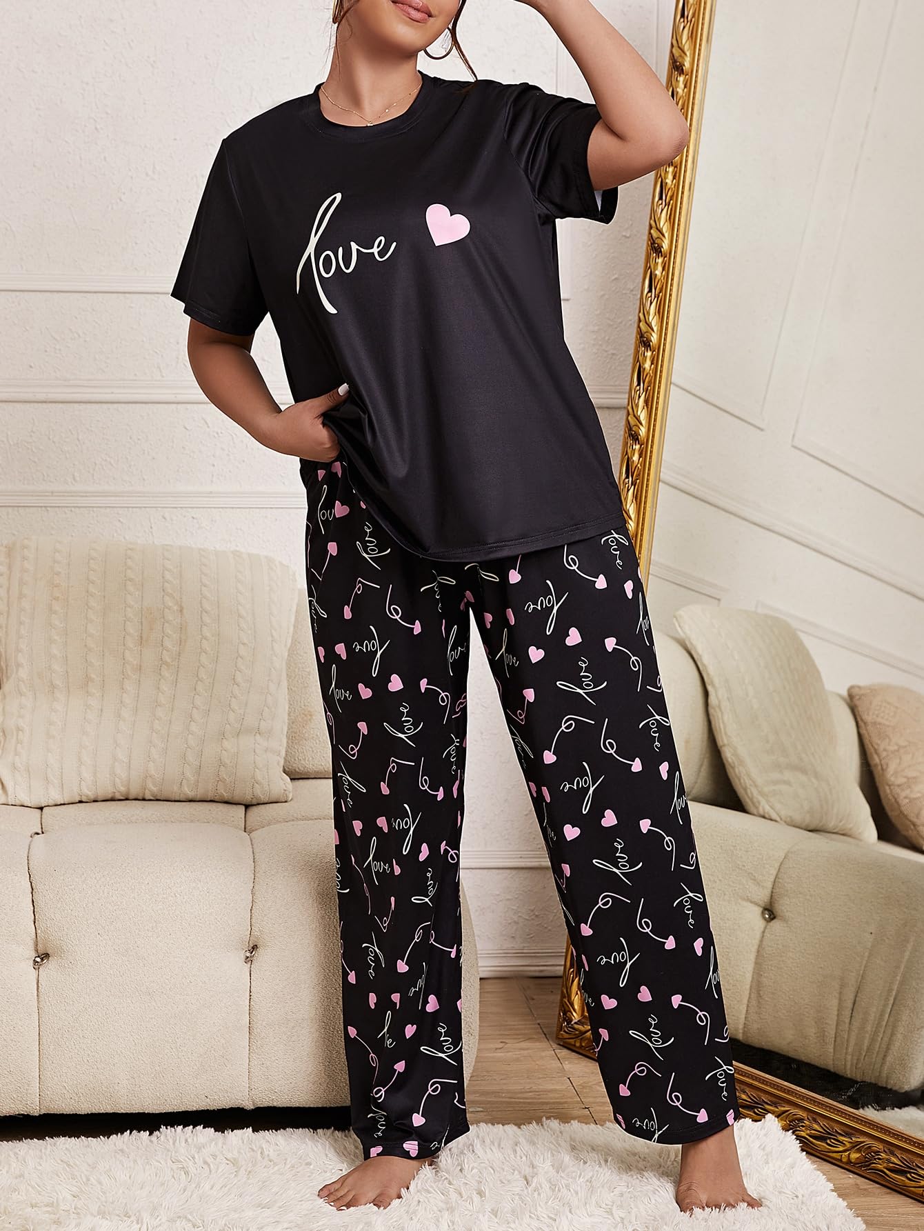 OYOANGLE Plus Size Pajama Set - Women's 2-Piece Sleepwear for Lounge & Nightwear