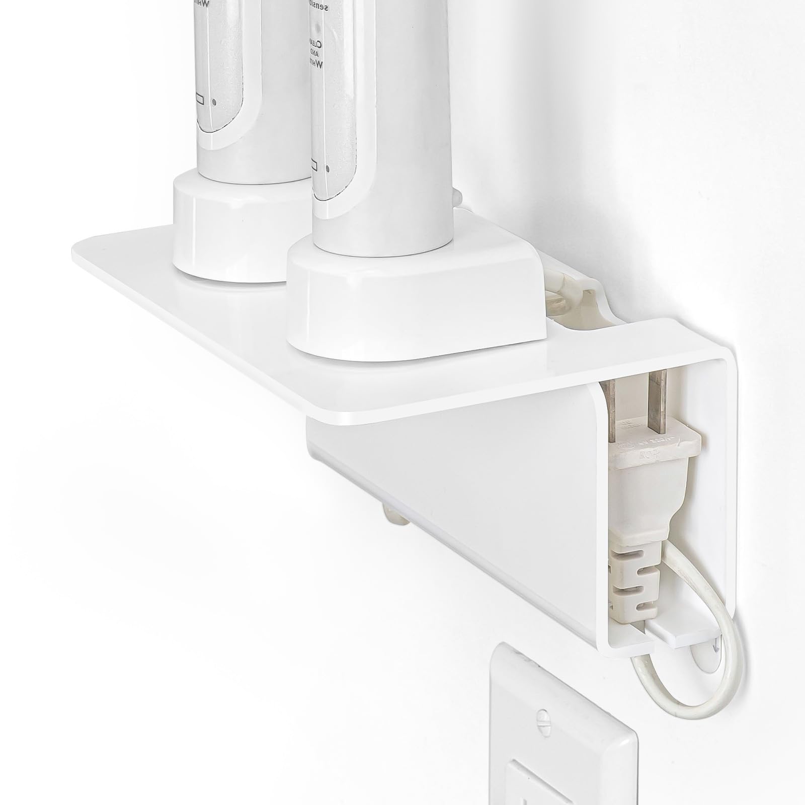 OAPRIRE Acrylic Wall Mount Electric Toothbrush Holder with Cable Organizer - Space Saving Bathroom Organizer for Oral Care Essentials - Perfect for Charging Toothbrushes in Small Bathrooms & Vanities (White)