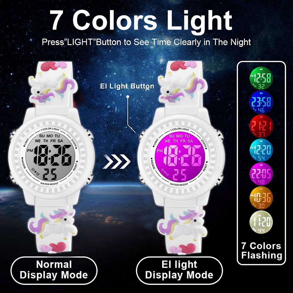 Venhoo Kids Digital Watch - Waterproof 3D Cartoon with Alarm for Girls 3-10 Years | Perfect for School & Playtime