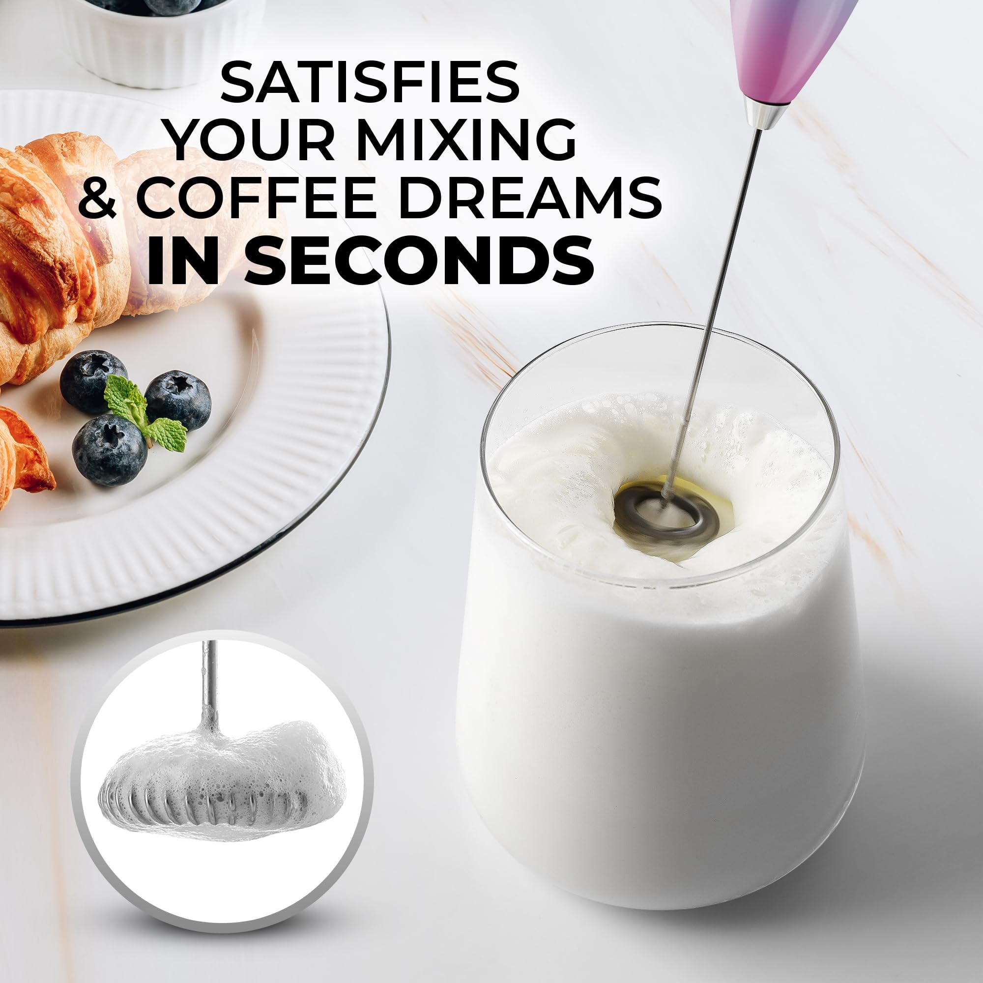 Zulay Premium Handheld Milk Frother with Upgraded Titanium Motor - Electric Whisk for Coffee, Latte, Cappuccino, Matcha, Hot Chocolate & Frappe - Mini Mixer & Foam Maker for Home, Office & Coffee Shops - Bubblegum Pink