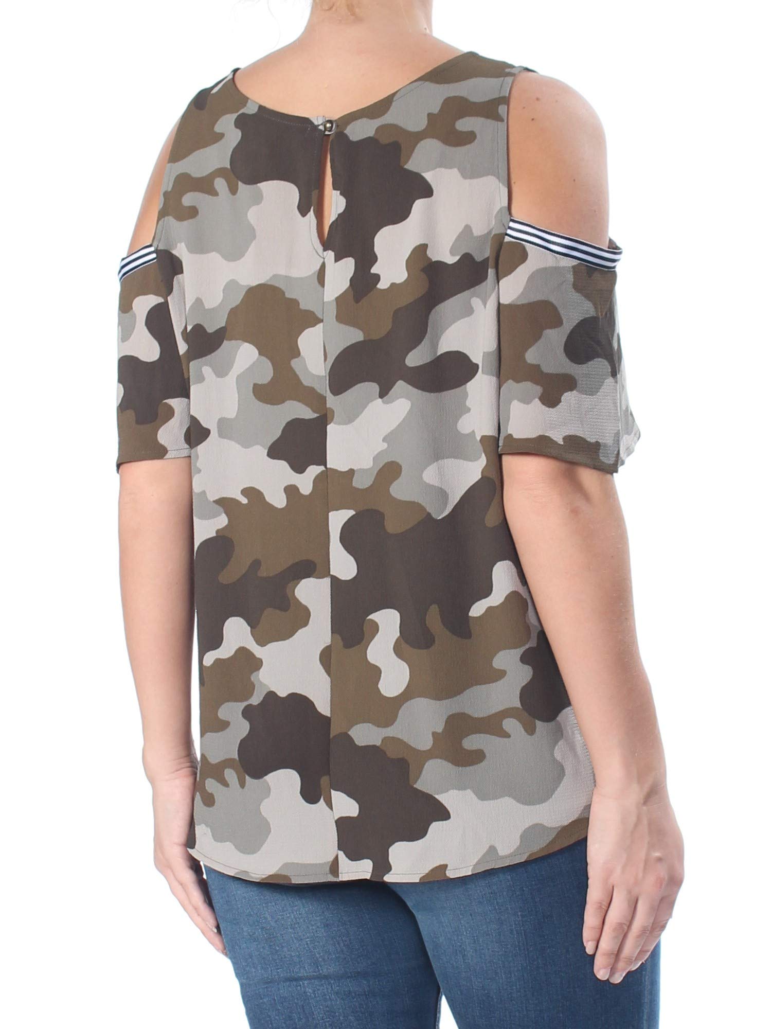 Trendy Women's Camo Print Cold Shoulder Top - Stylish Juniors Fashion Blouse for Casual Wear, Parties & Date Nights | Perfect for Street Style, Girls Night Out & Summer Outfits | Great for Music Festivals, Beach Vacations & Weekend Brunch