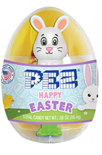 PEZ Mini Easter Egg with Mini Dispenser & 2 Candies - White Bunny Easter Candy for Kids, Easter Basket Stuffers, Party Favors & Egg Hunt Prizes