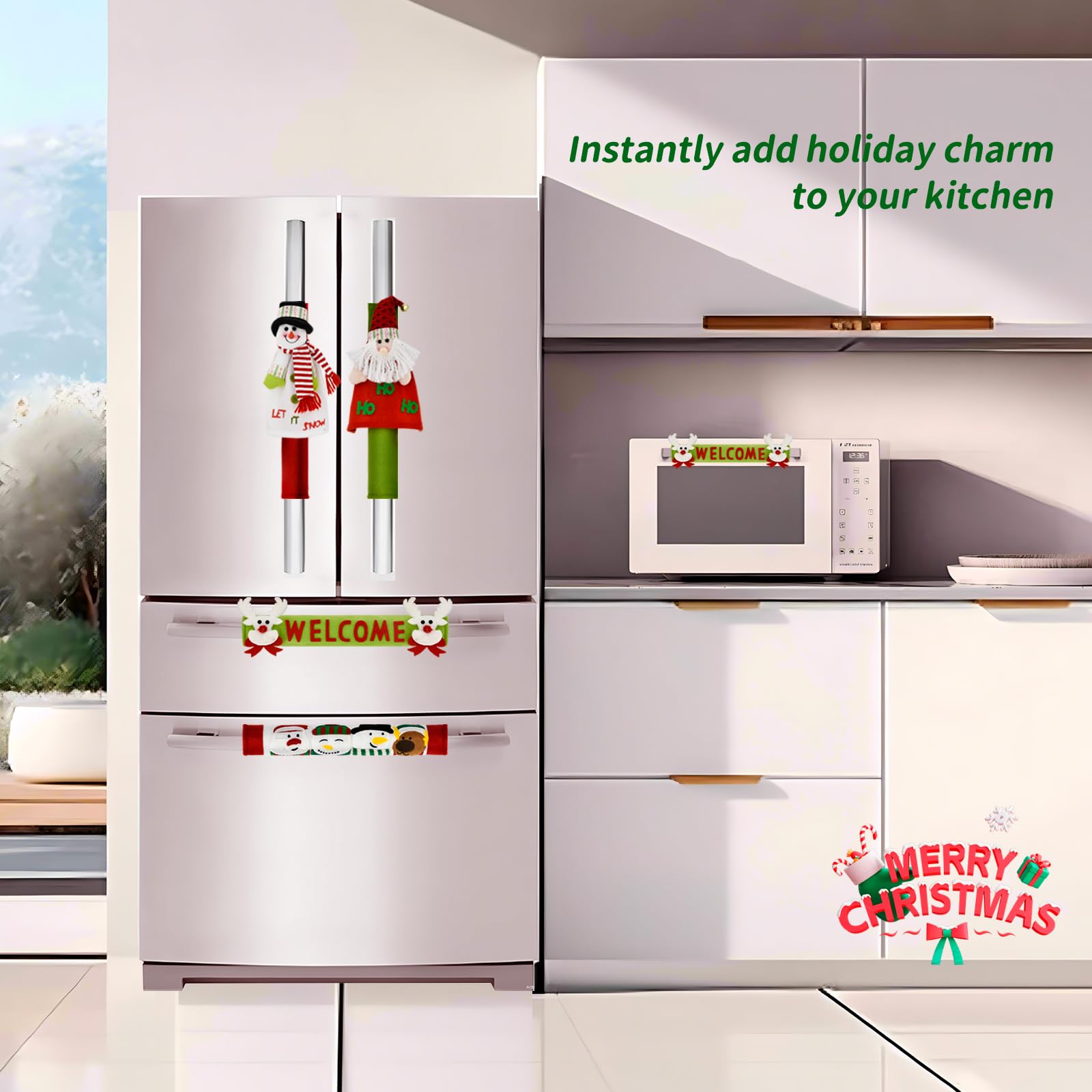 YuQi Christmas Refrigerator Handle Covers Set of 4 - Festive Snowman Kitchen Appliance Decorations for Fridge, Microwave & Dishwasher | Holiday Home Decor, Perfect for Christmas Party & Winter Home Styling