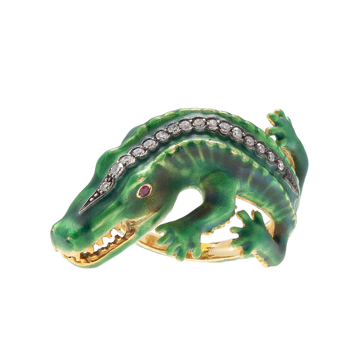 18K Gold Enamel Alligator Ring - Vintage Estate Jewelry for Women, Perfect for Parties, Weddings & Special Occasions