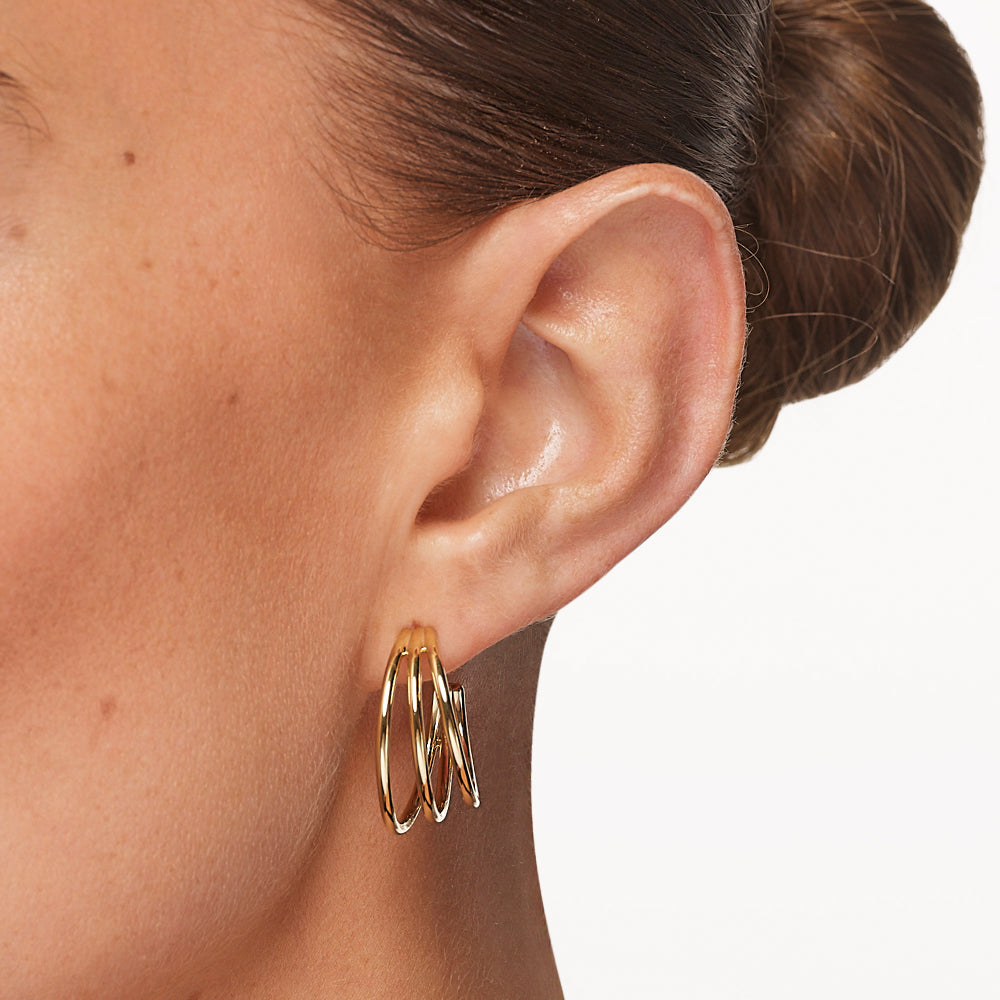 Maxi Triple Hoop Stud Earrings in Gold - Trendy Women's Fashion Jewelry for Parties, Dating & Everyday Wear