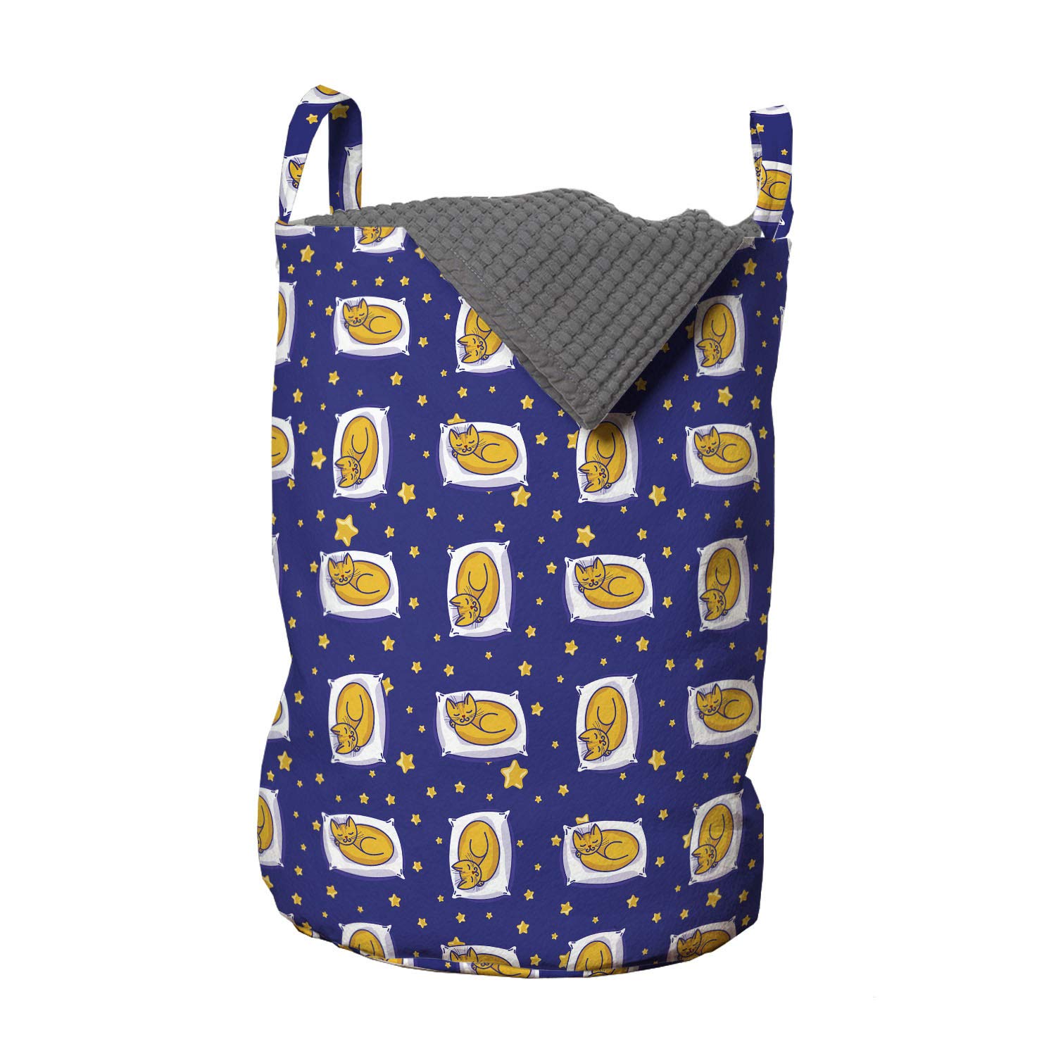 Ambesonne Cats Laundry Bag with Handles - Starry Night Sleeping Cats Design, 13