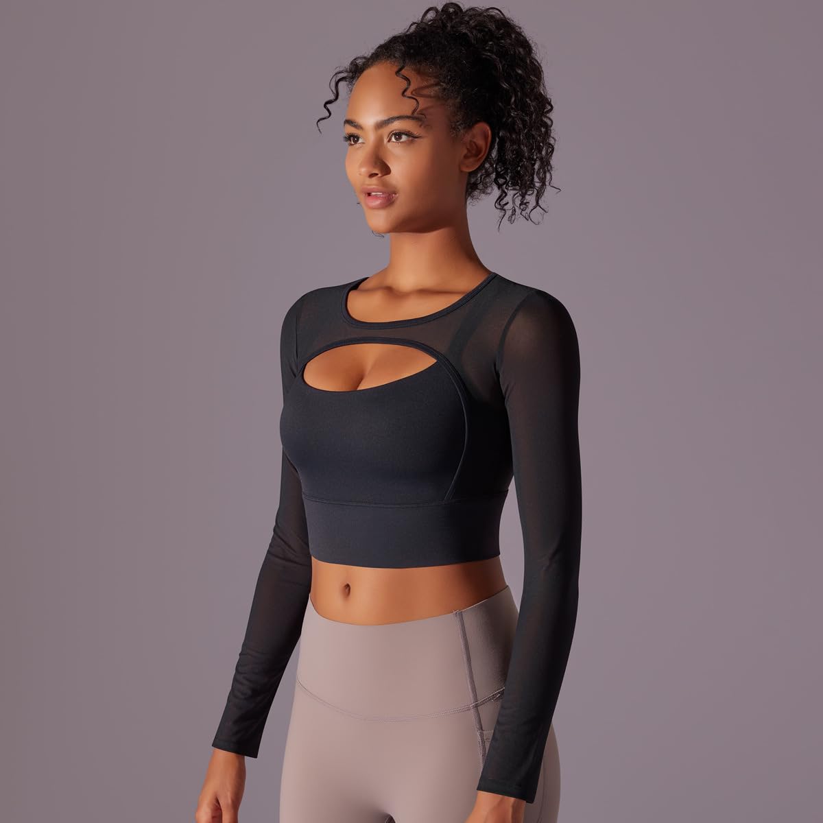 QUECY® Women's Long Sleeve Workout Tops with Front Cutout - Breathable Gym Shirts for Yoga, Running & Fitness Training | Perfect for Gym, Outdoor Sports & Active Lifestyle