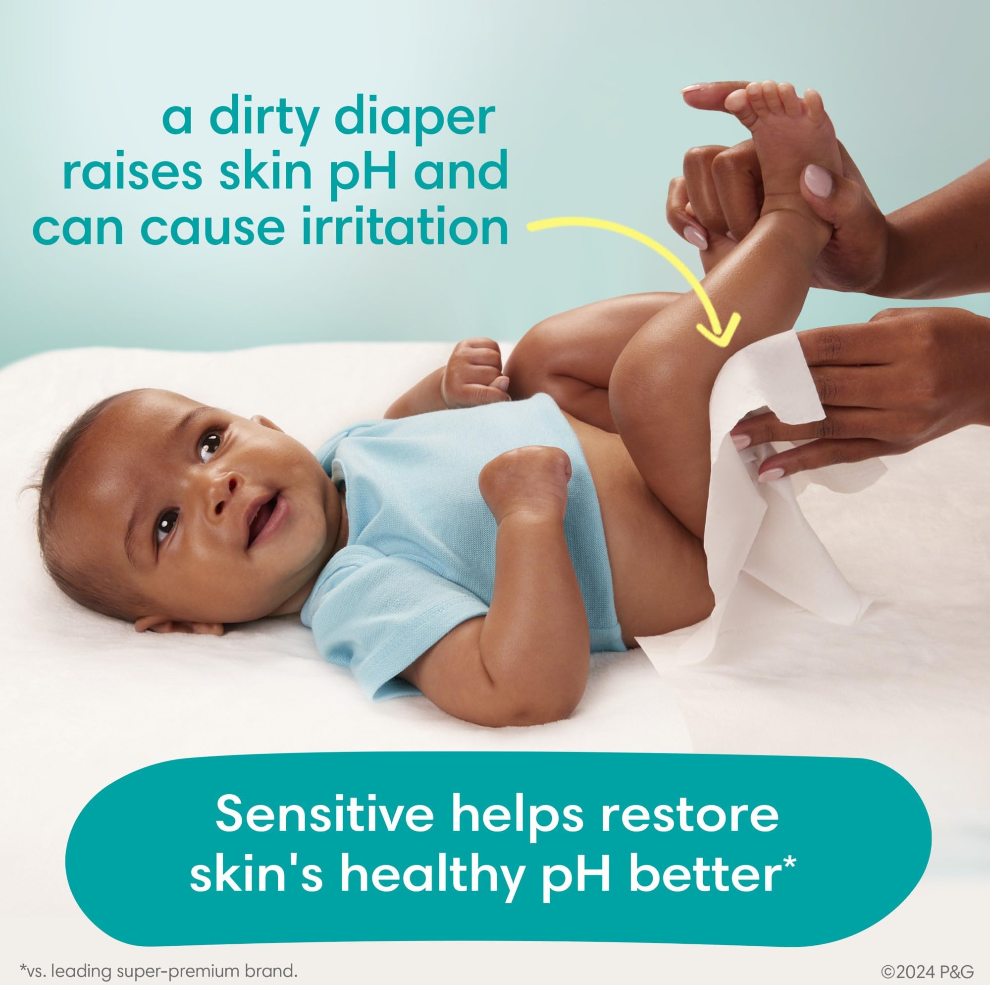 Pampers Sensitive Baby Wipes - Fragrance Free, Hypoallergenic, 12 Pop-Top Packs (1008 Count) | Gentle for Newborn Skin, Diaper Changes & On-The-Go Cleaning