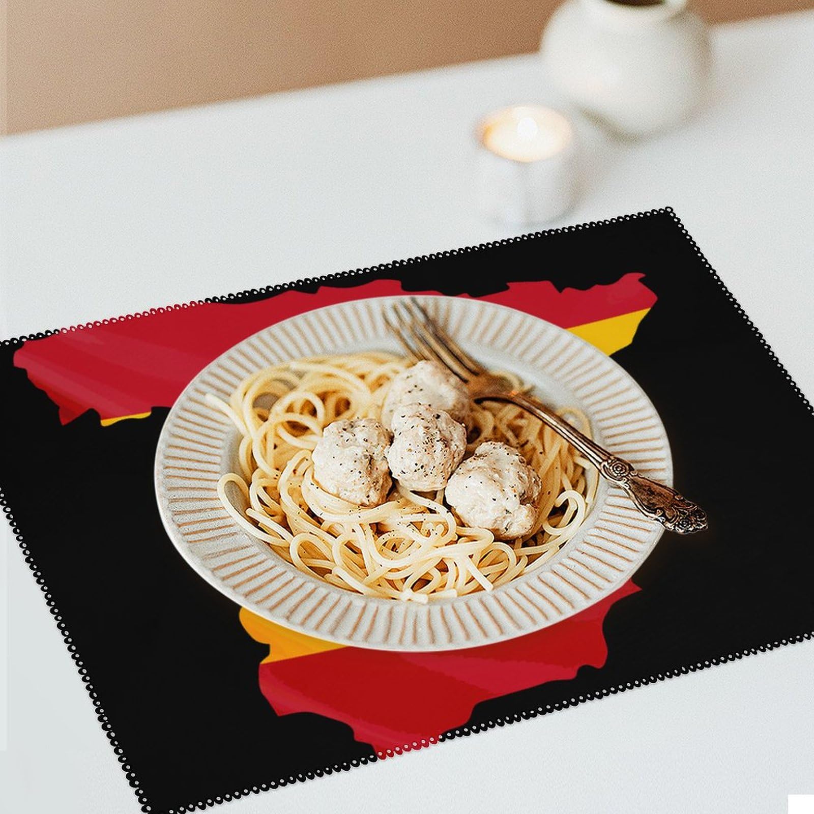 Spain Flag Map Placemats Set of 4 - Washable, Non-Slip & Heat-Resistant Cloth Table Mats for Dining - Perfect for Spanish Themed Parties, Restaurants & Home Decor
