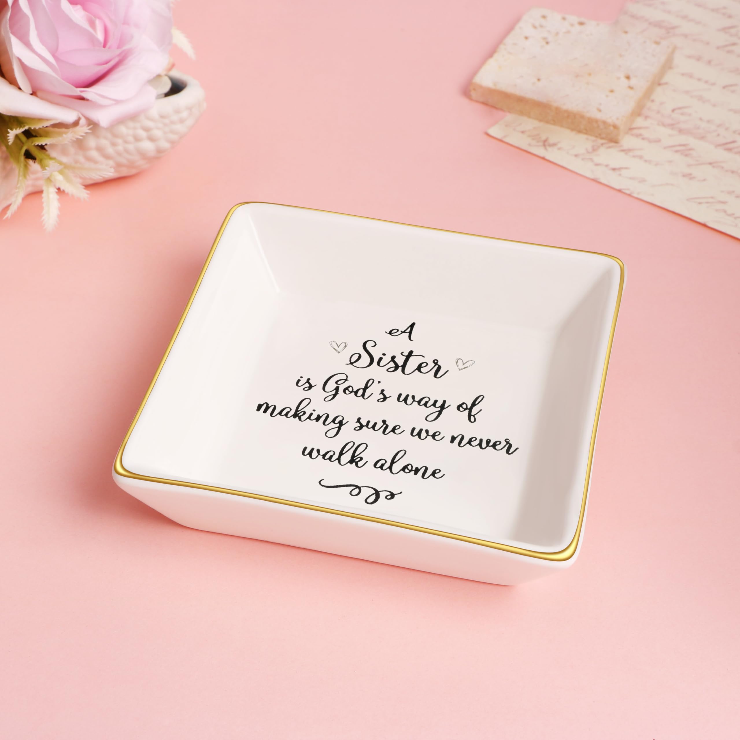 JoycuFF Ceramic Jewelry Dish - Elegant Trinket Tray for Rings & Earrings | Perfect Sister Gift for Birthday, Mother's Day, Thanksgiving & Christmas | Ideal for Bedroom Vanity, Bathroom Organizer & Gift Giving