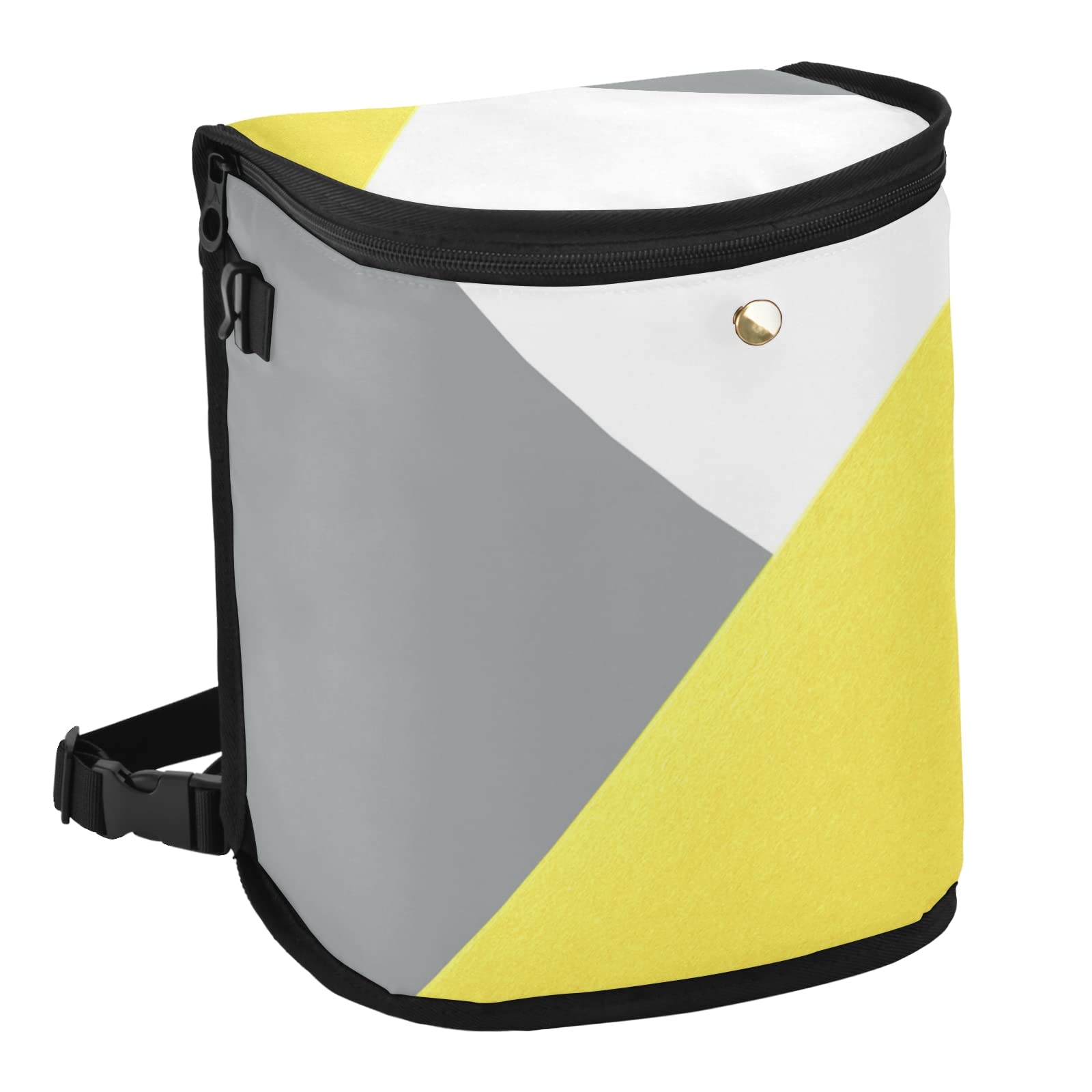 Yellow and Gray Geometric Car Trash Can - Leak Proof Hanging Garbage Bin with Lid | Waterproof Vehicle Waste Basket for Truck, Minivan, SUV | Perfect for Road Trips, Commuting & Keeping Your Car Clean