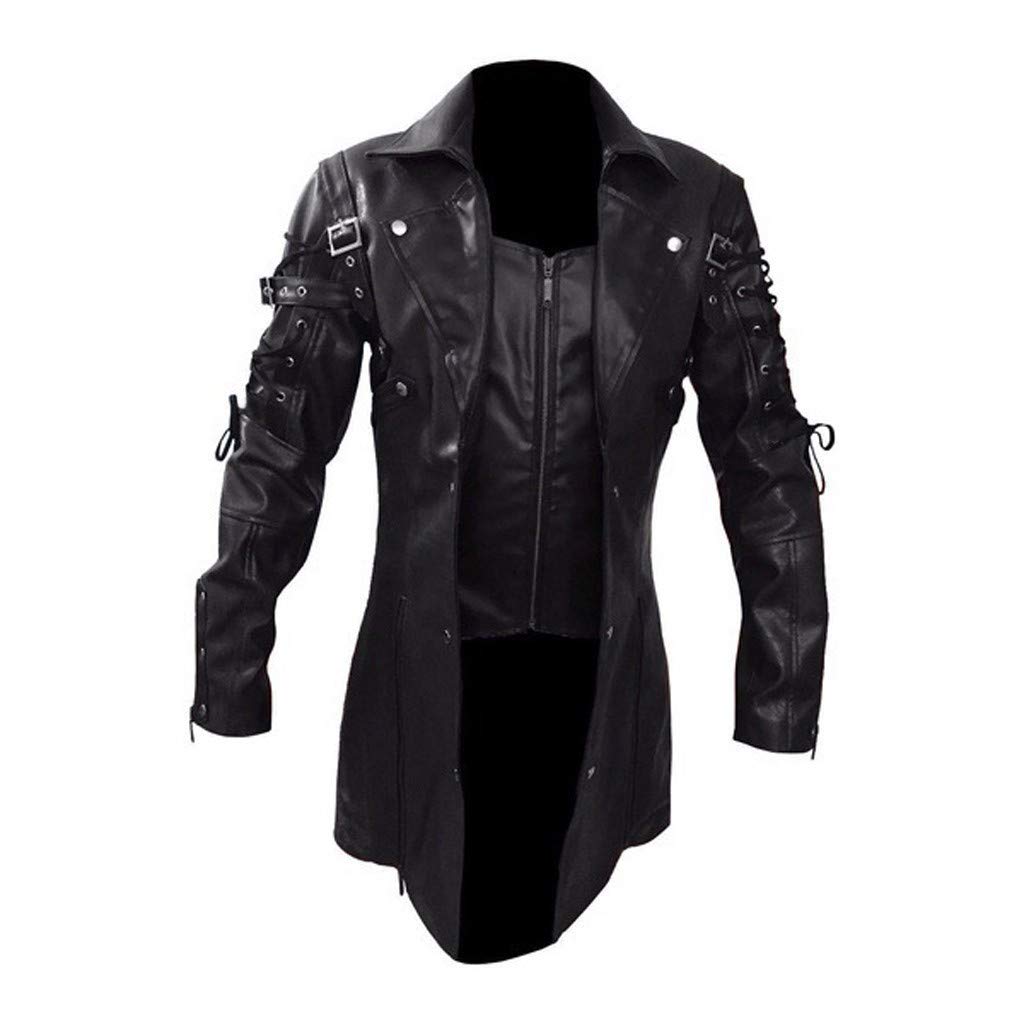 Vintage Men's Leather Motorcycle Jacket - Long Top Coat with Zipper Biker Style for Men | Perfect for Riding, Casual Wear & Outdoor Adventures