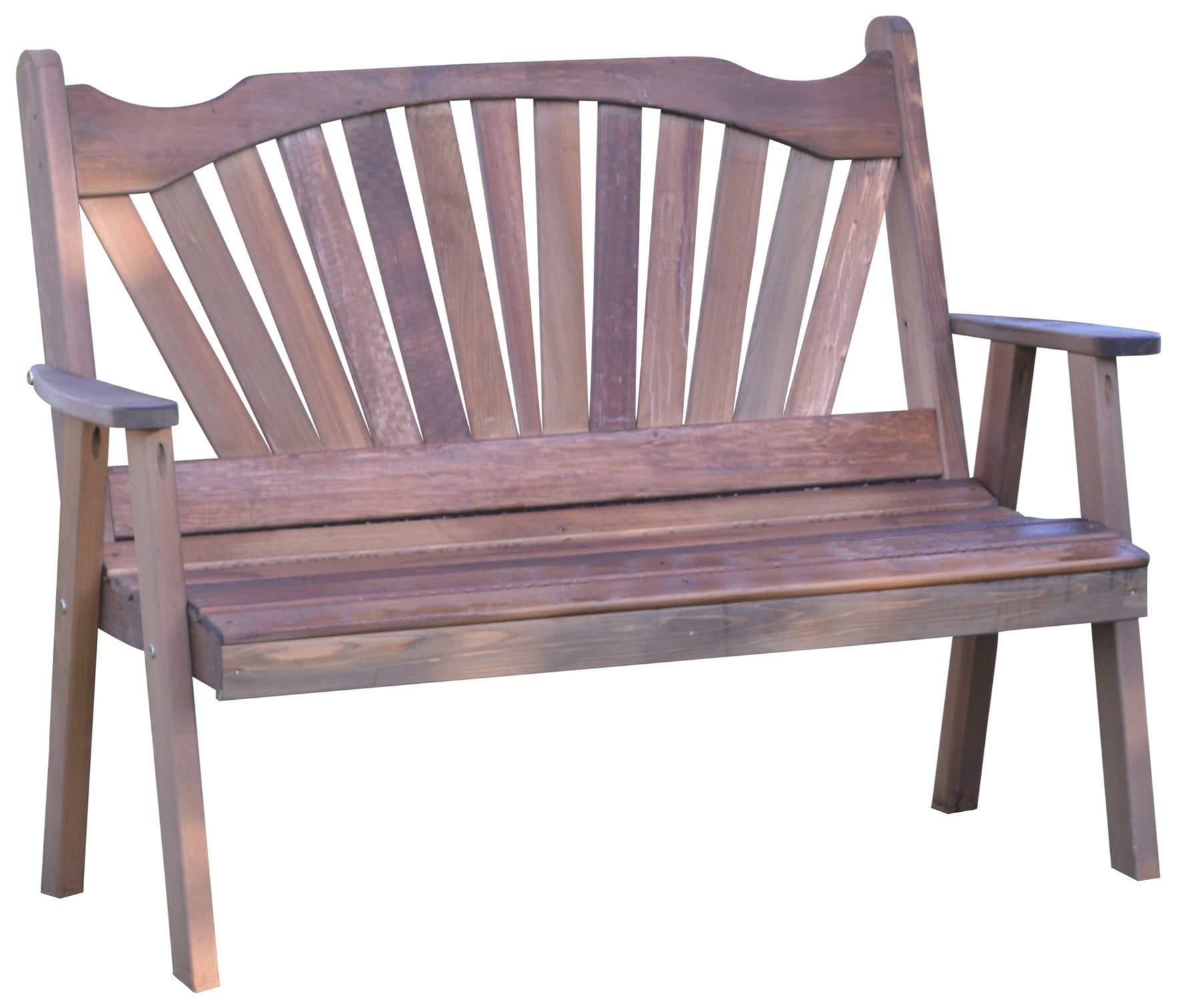 Furniture Barn USA 4ft Cedar Fanback Garden Bench with Walnut Stain - Perfect for Outdoor Patio, Porch, and Backyard Relaxation