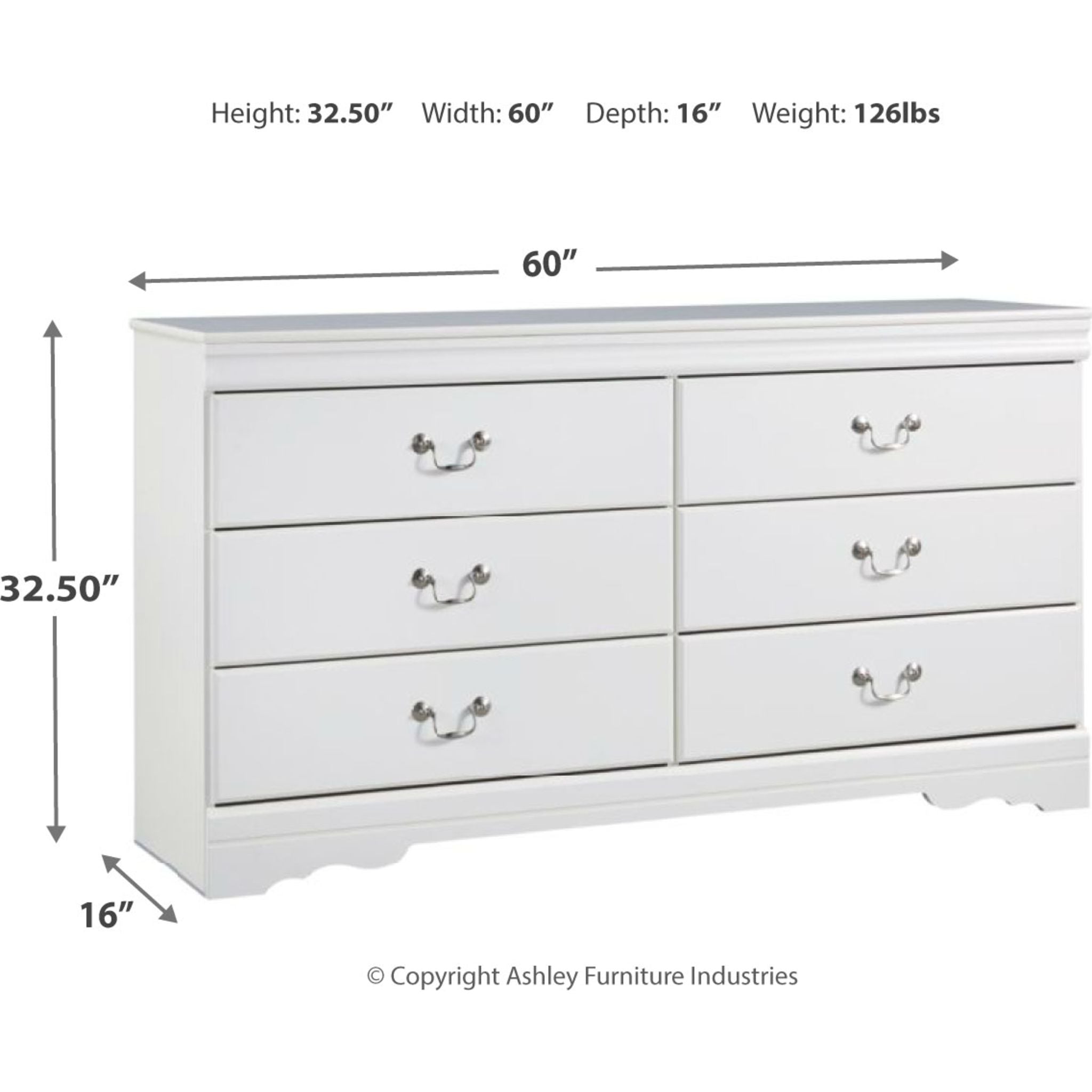 Anarasia White Dresser - Modern 6-Drawer Chest for Bedroom, Living Room & Office Storage | Solid Wood Furniture for Home Organization & Decor