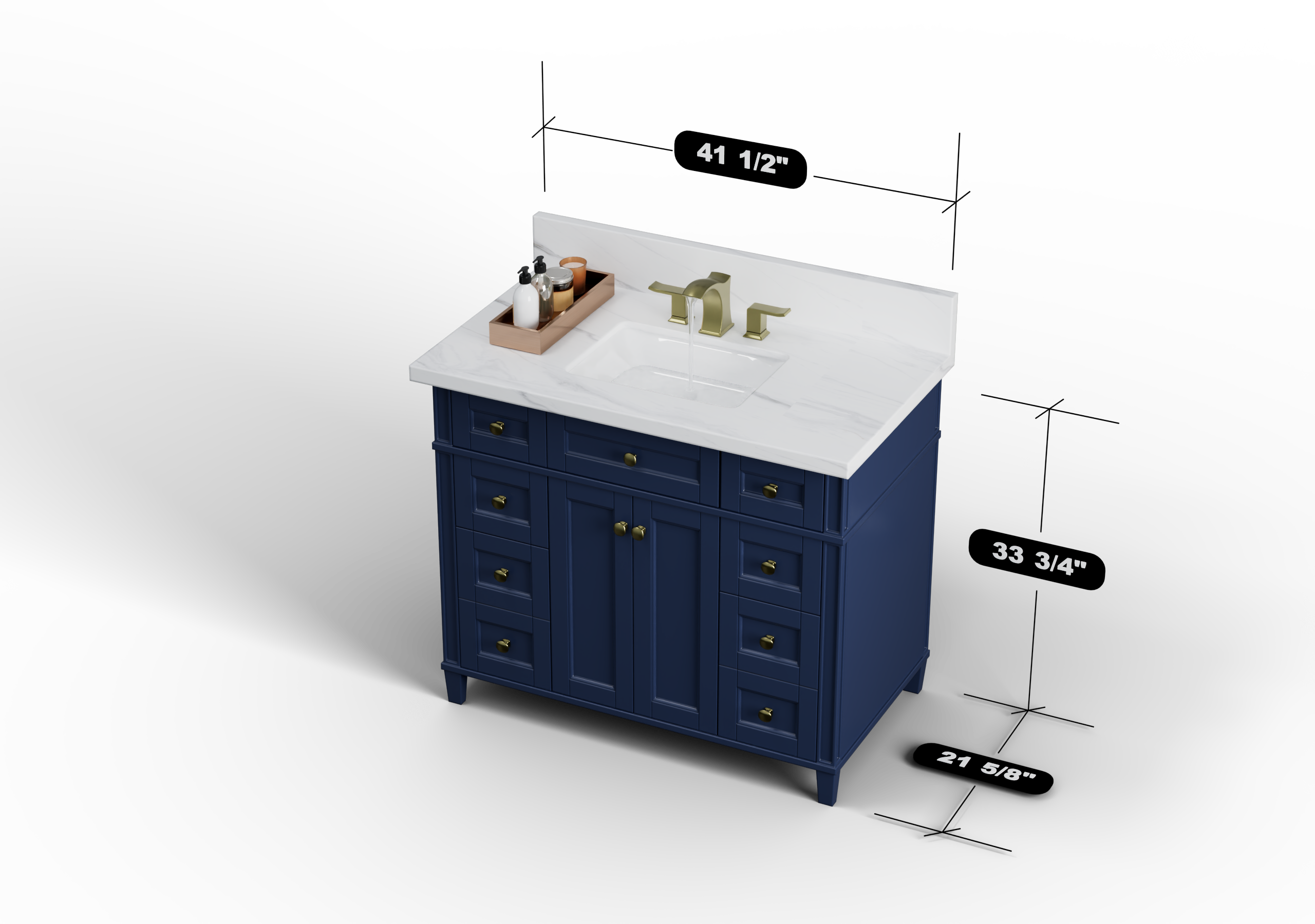 Kensington 41.5 Inch Solid Wood Navy Blue Bathroom Vanity Cabinet - Perfect for Modern Master Bath & Powder Room Remodeling