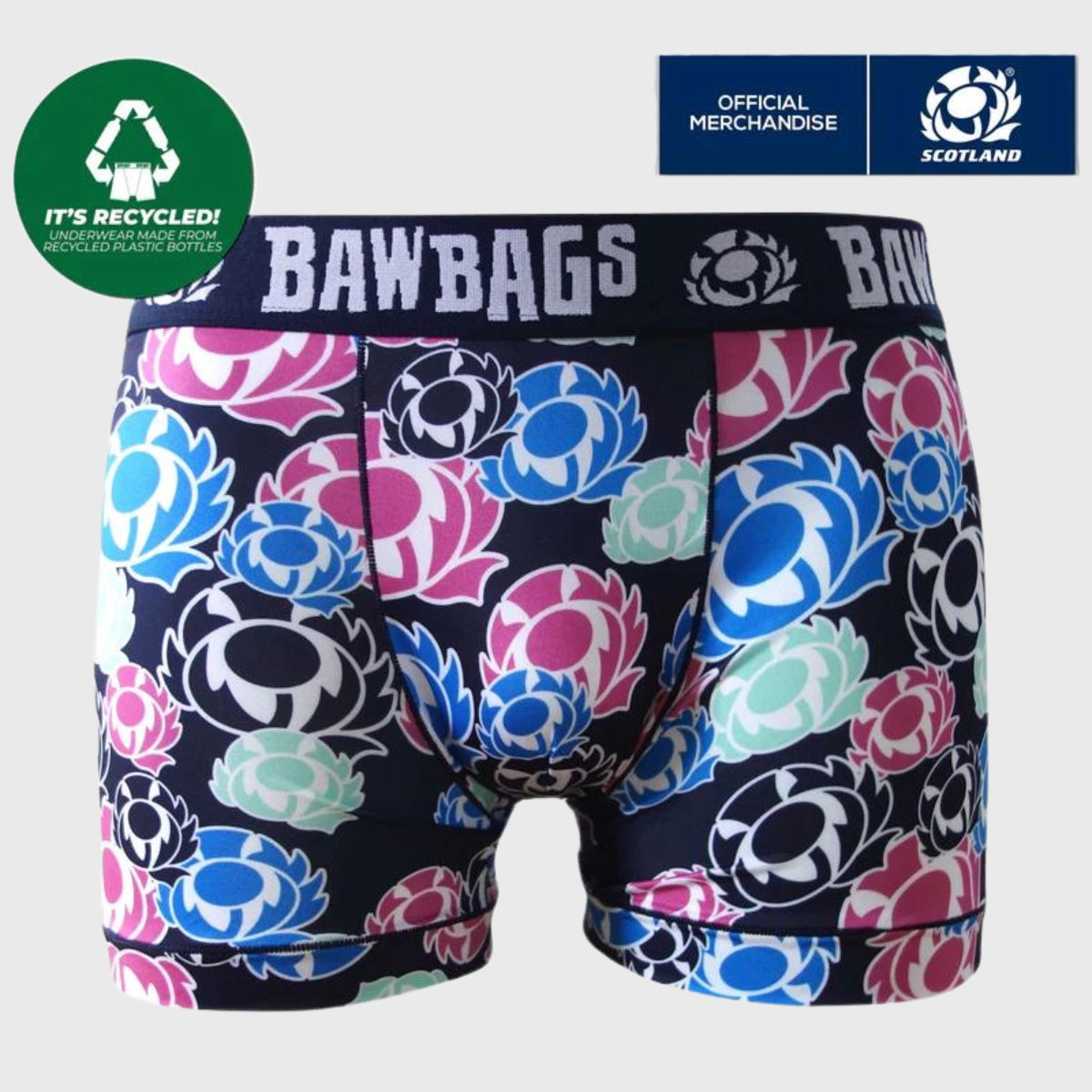 Bawbags Scotland Rugby Cool De Sacs Patch Technical Boxer Shorts - Moisture-Wicking Performance Underwear for Sports & Casual Wear