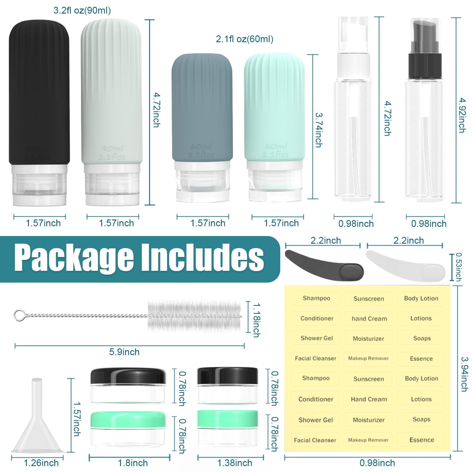 16 Pack TSA Approved Travel Bottles Set - BPA Free Leakproof Silicone Toiletry Containers for Shampoo, Conditioner & Lotion | Perfect for Airplane Carry-On, Gym & Vacation Essentials
