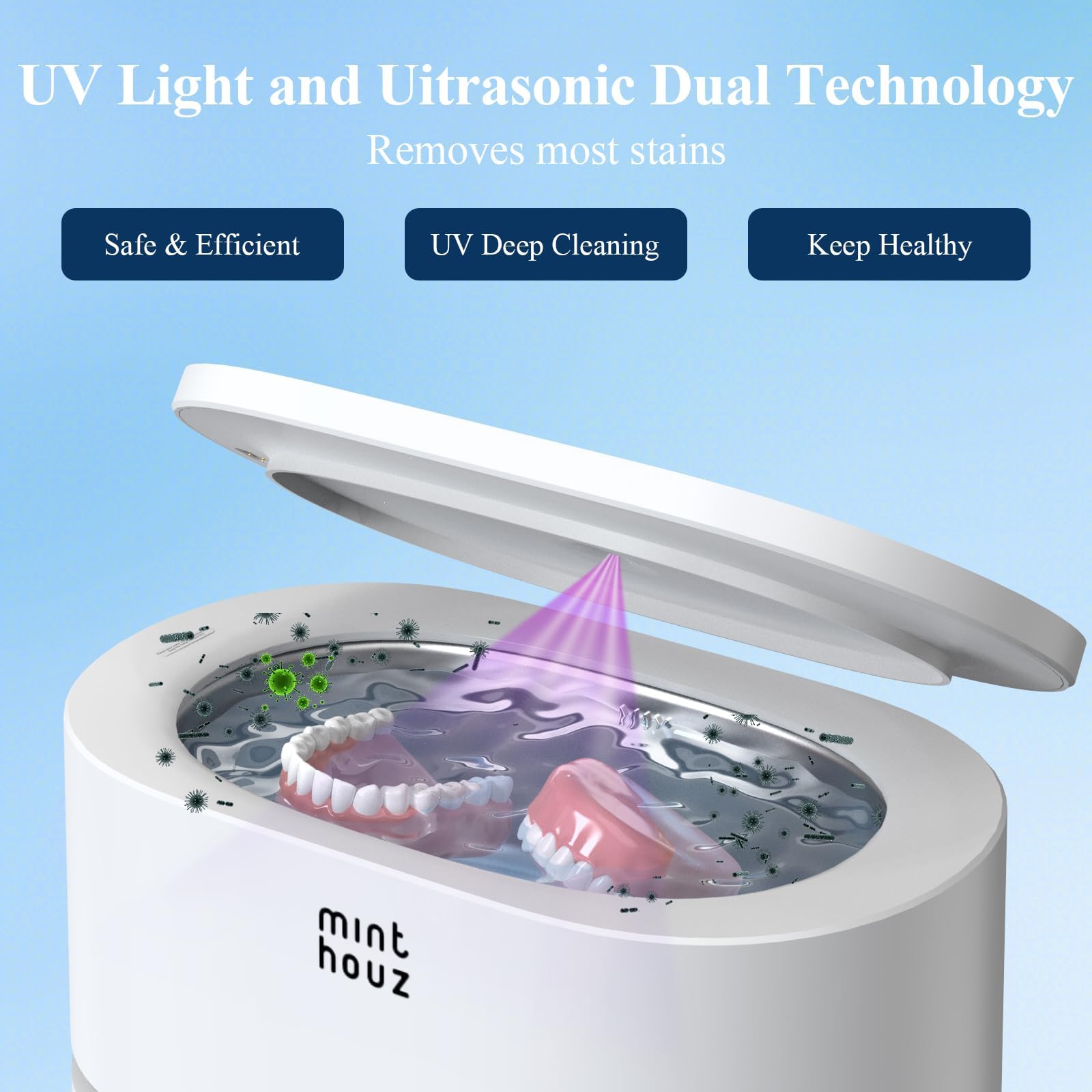 Minthouz Ultrasonic Jewelry Cleaner - 500ml Capacity, 48kHz High-Frequency with 5 Cleaning Modes for Rings, Watches, Glasses & Retainers - Professional Silver Jewelry Cleaning Machine for Home & Commercial Use - Perfect for Jewelry Stores, Dental Offices & Personal Care