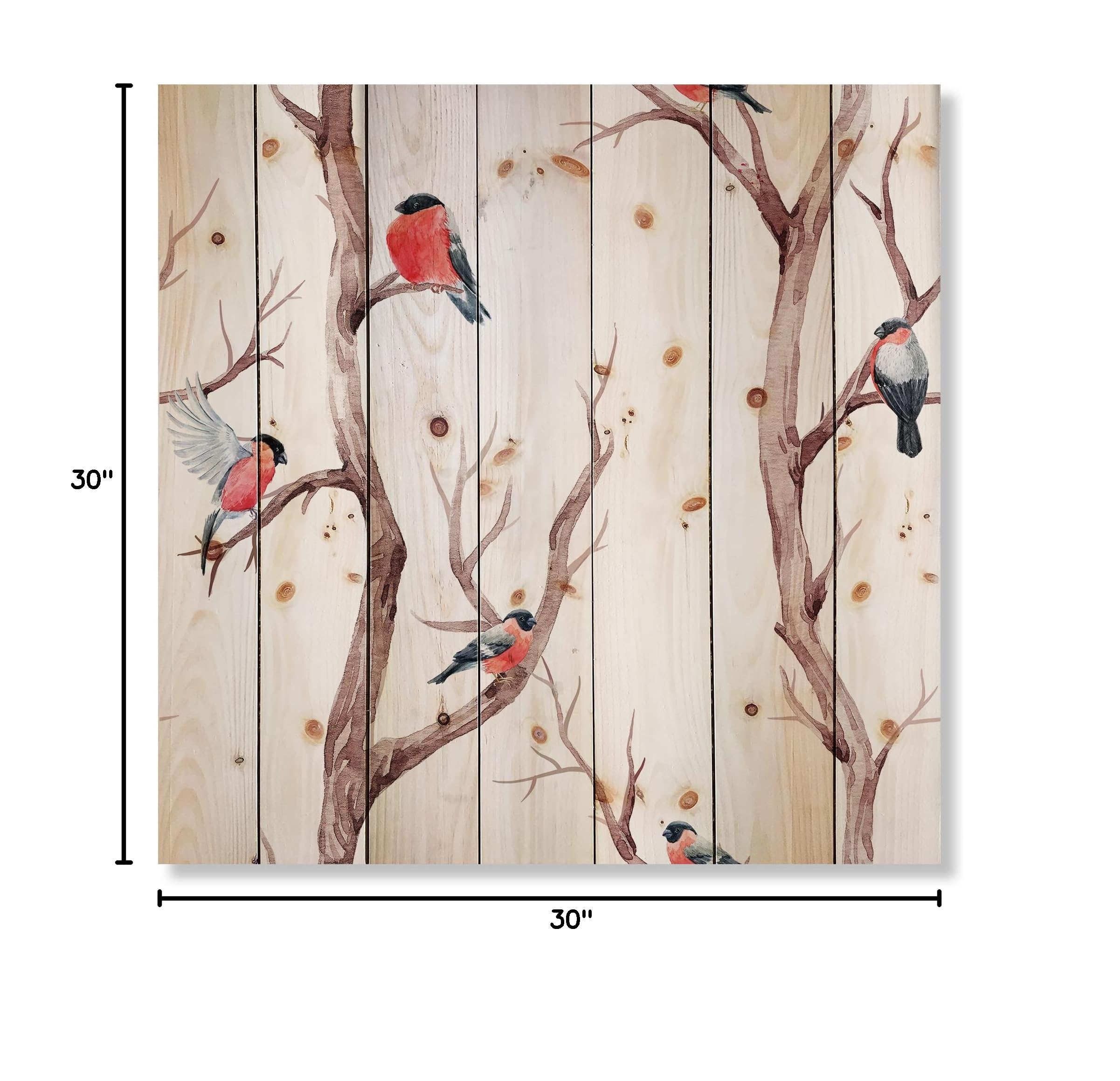 DesignQ Little Birds on Tree Branches III - Traditional Wood Wall Decor, White Wood Wall Art, Large Animal Wood Panels Printed on Natural Pine - Perfect for Living Room, Bedroom & Office Decor