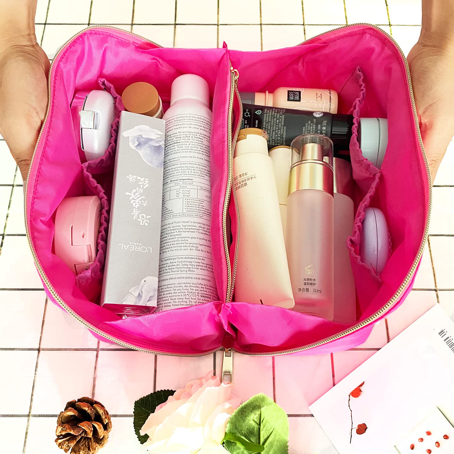 Stylish Preppy Nylon Makeup Bag with Chenille Letter - Rose Red Cosmetic Pouch for Travel & Organizing | Stoney Clover Inspired