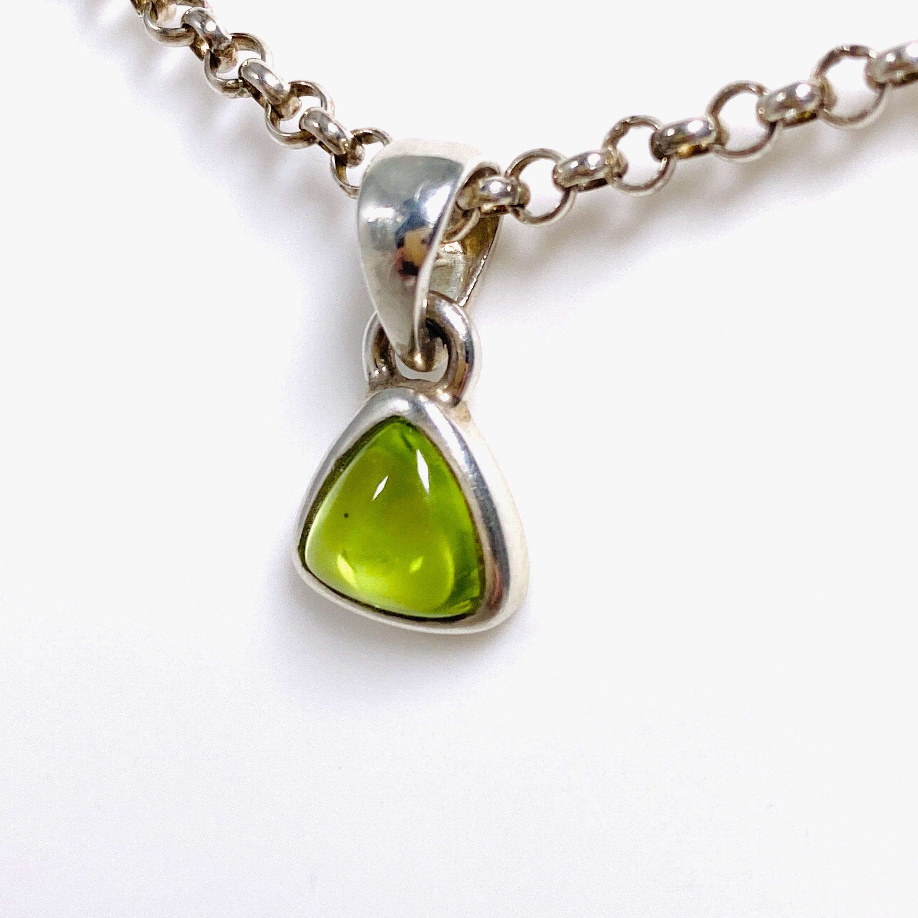 Natural Peridot Triangle Cabochon Pendant - Dainty Green Gemstone Jewelry for Women - Perfect for Everyday Wear & Special Occasions