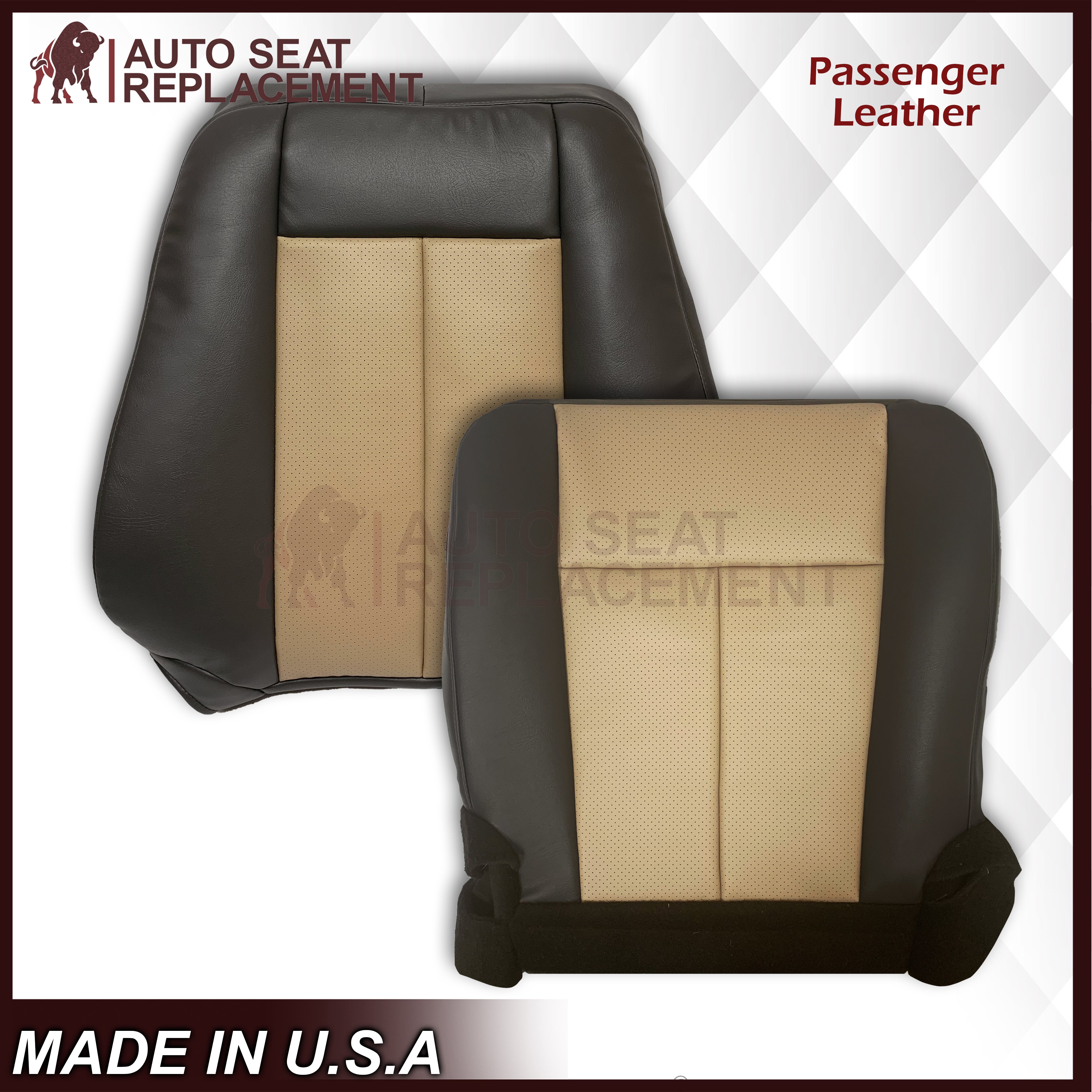 2007-2008 Ford Expedition Eddie Bauer Replacement Leather Seat Cover - Perforated 2-Tone Tan & Dark Gray - Driver/Passenger Side - Premium Comfort & Style for SUV Interior Upgrade